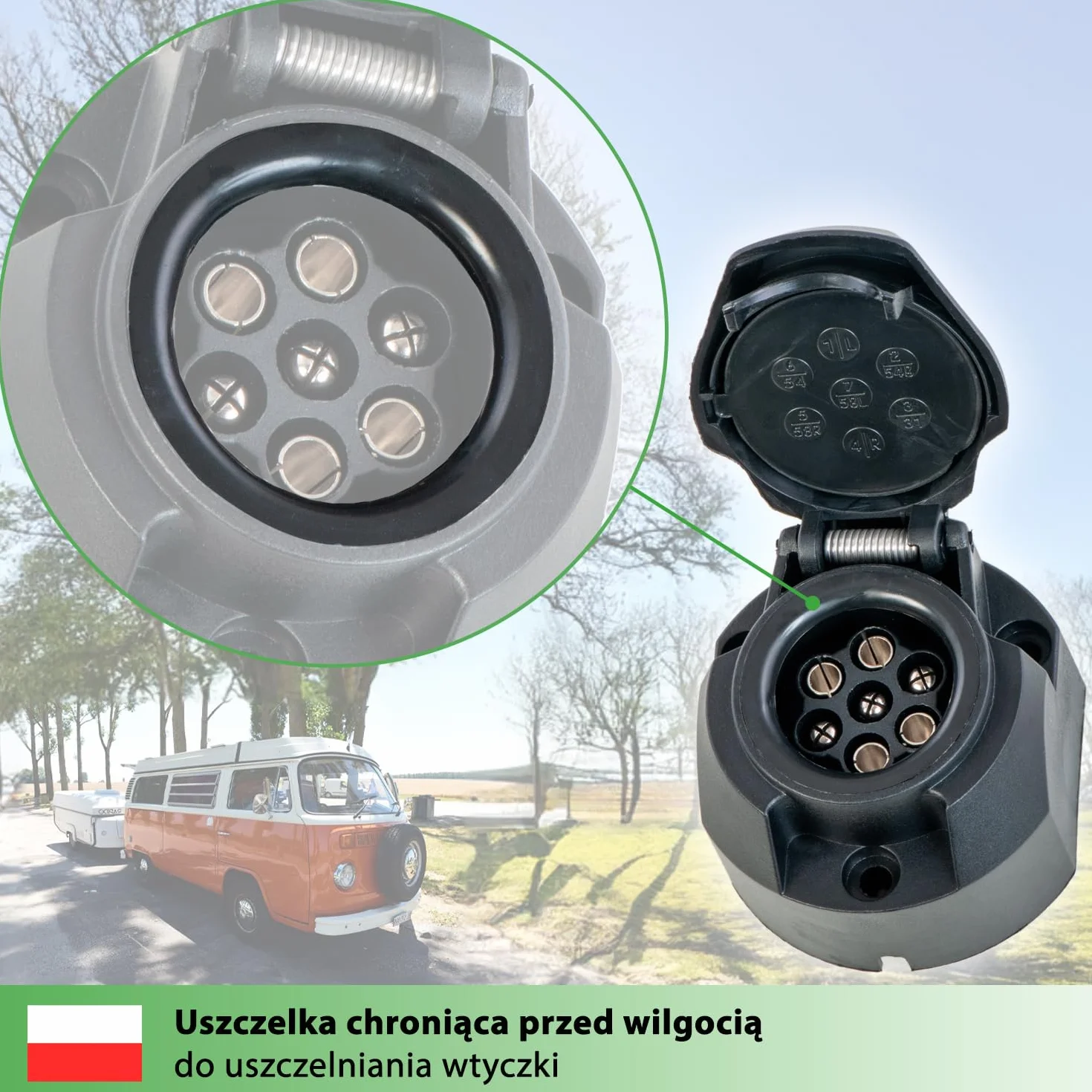 fouraces gniazdo przyczepy - 7-pin, szablon - do samochodów, pojazdów silnikowych i ciągników - sprzęg przyczepy, akcesoria, części zamienne, gniazdo, czarne