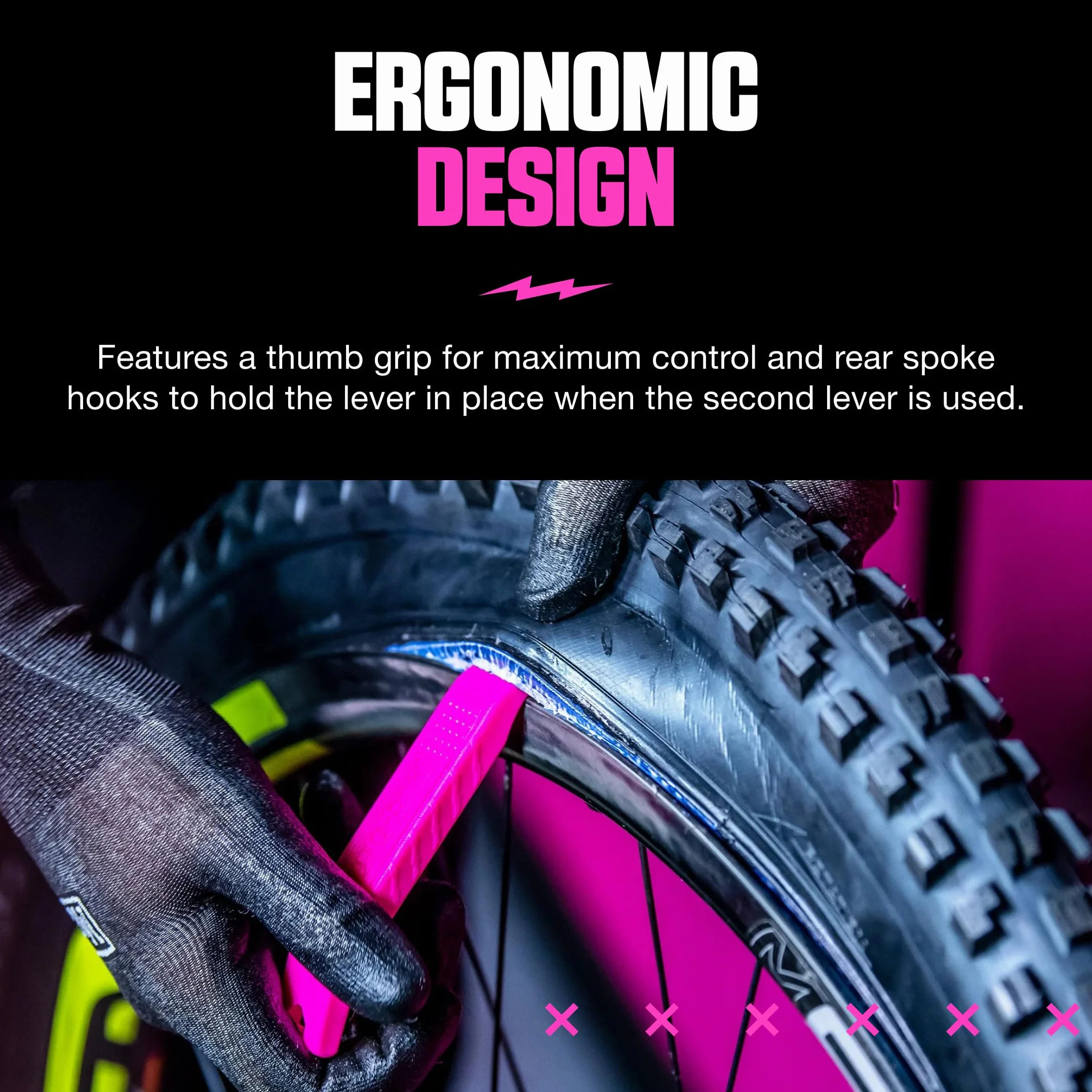 Muc-Off Rim Stix Tyre Levers, Łyżki do Opon Rowerowych, Różowa – Narzędzie do Montażu i Naprawy Przebitych Opon – Łyżka do Wymiany Opon Rowerowych
