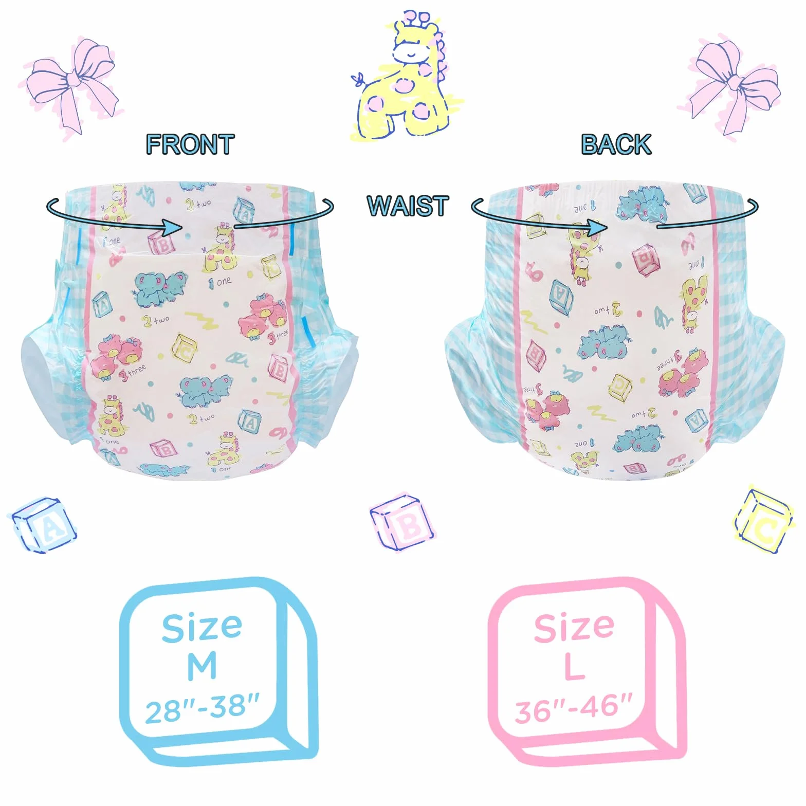 Littleforbig Drukowane krótkie pieluchy dla dorosłych 10 sztuk Vintage Baby M