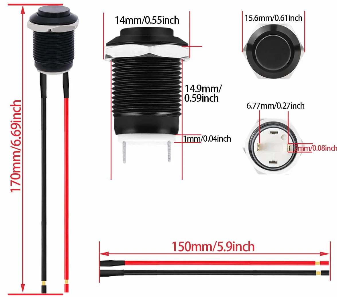RUNCCI-YUN chwilowy wodoodporny przycisk ze stali nierdzewnej 12 mm 12 V 2 A okrągły przycisk włączania/wyłączania