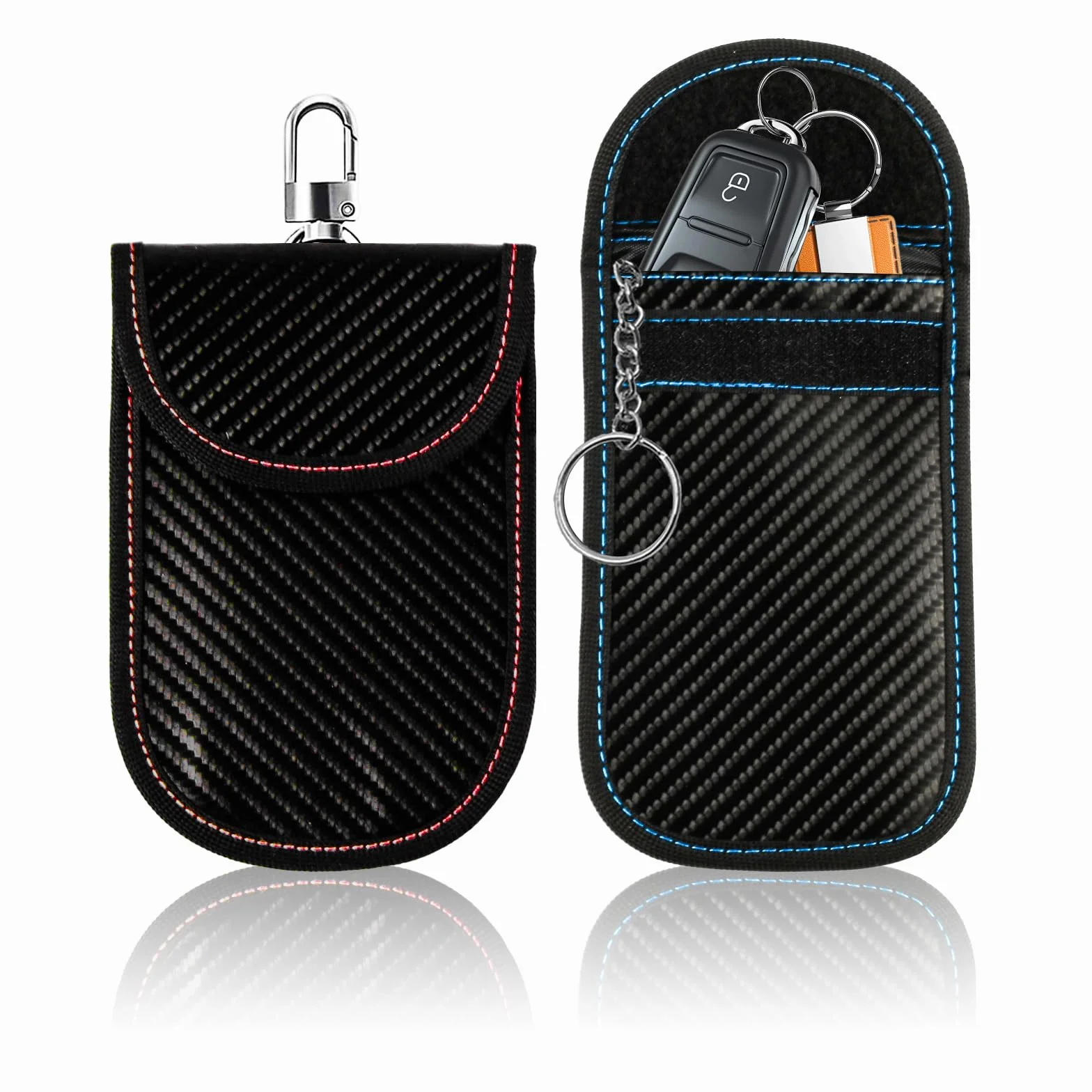 Faraday etui na kluczyki samochodowe, etui blokujące sygnał na kluczyki samochodowe, torba blokująca RFID, torba Faraday, antykradzieżowa, bez kluczyka, etui ochronne (czerwone, niebieskie), 2 szt