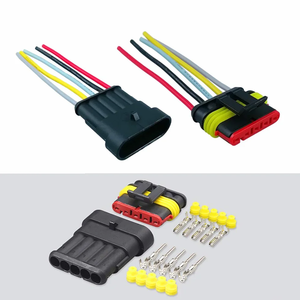 2 Zestaw 5 Pin Wodoodporny Złącze Elektryczny Samochodu, Uszczelniony Wodoodporny Elektryczny Złącze Wtyczka Gniazdo Zestaw z 16 AWG Wstępnie Okablowany, do Samochód Ciężarówka Łódź