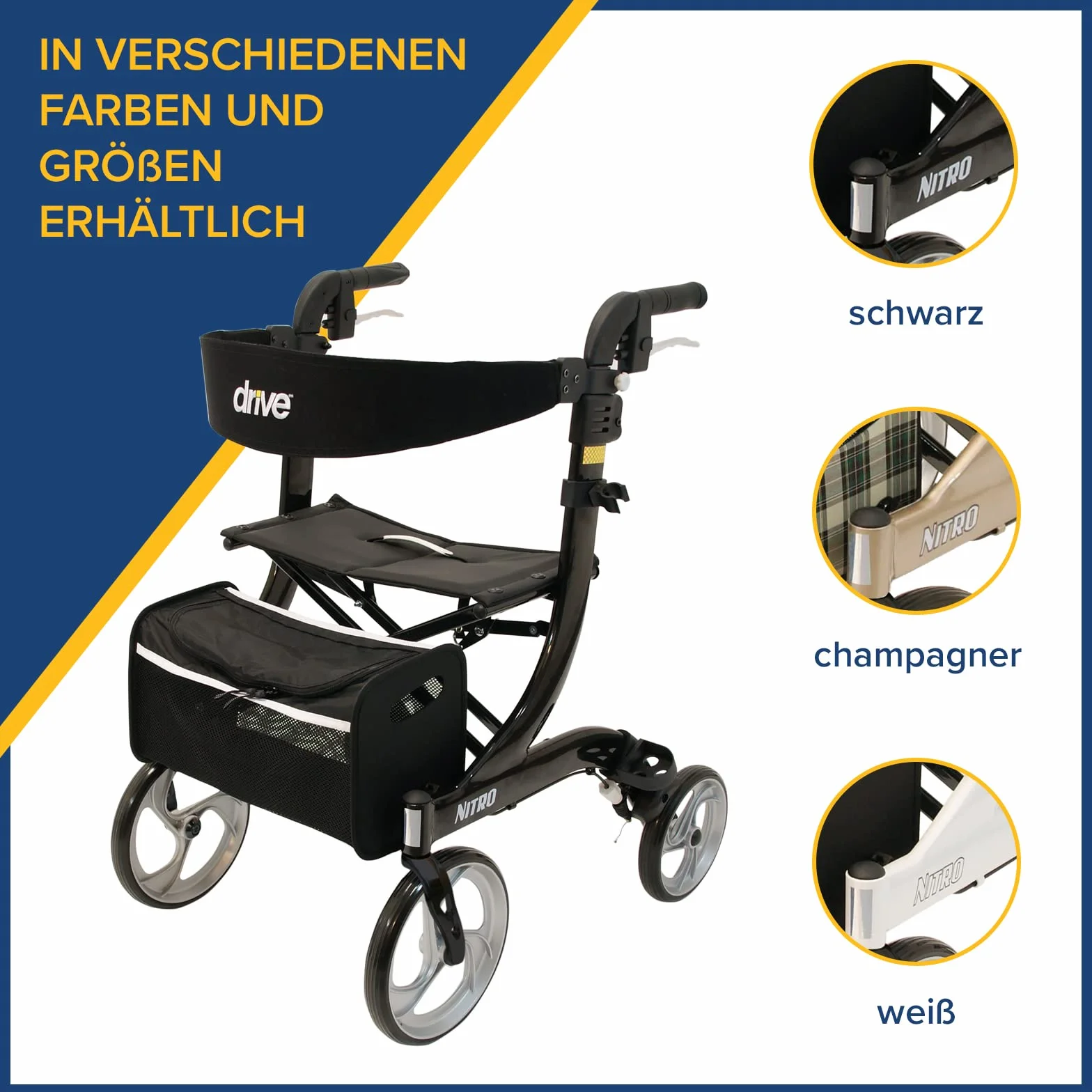 Drive Medical Rollator Nitro Größe M, weiß