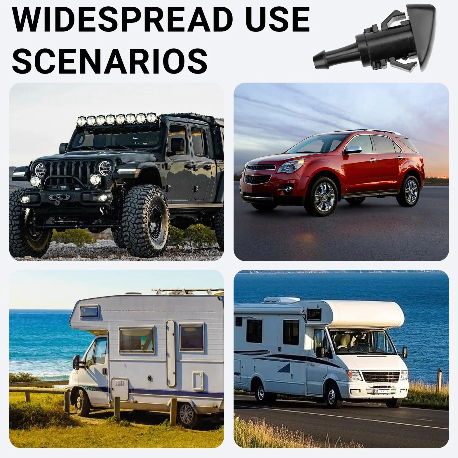 4 pary dysz wycieraczek do Jeep for Compass 2007-2017 5303833AA, do Caliber, Journey, Avenger, Dysze wycieraczki do szyb samochodowych, uniwersalne dysze rozpylające do samochodu, czarny plastik
