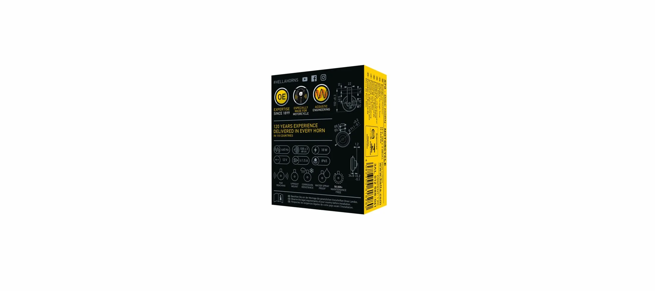 HELLA 012588061 seria motocyklowa, czarna, 12 V, klakson tarczowy (uniwersalne dopasowanie - pojedynczy blister)