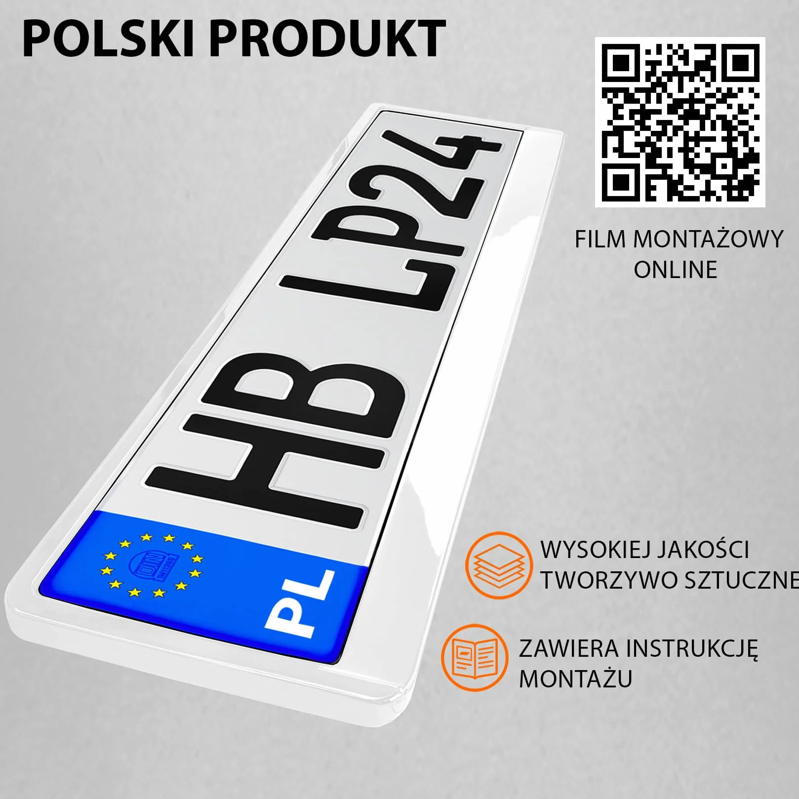 2x Uchwyt tablicy rejestracyjnej - trwały i bezpieczny - 8 śrub - biały połysk - 520x110 mm - Ramka do tablic rejestracyjnych - pasuje do każdego samochodu - dla polskich tablic PL - uniwersalny