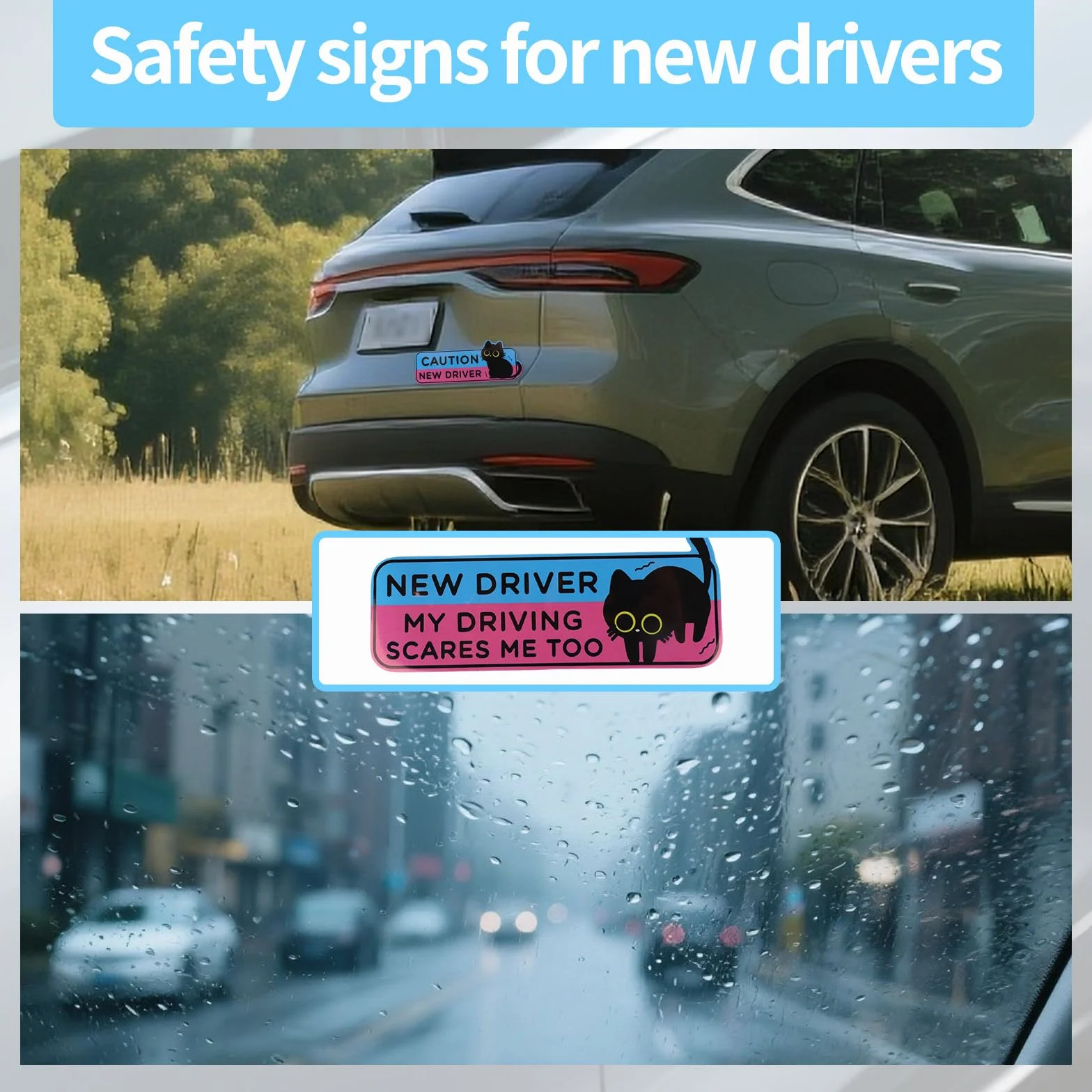 4szt Magnesy Samochód Czarny Kot New Driver, Drżący Kot Kreskówki Znaki Ostrzegawcze Kursantów Magnetyczne Naklejki Zderzakowe Zabavne Naklejki Samochodowe dla Nowych Kierowców Prezent