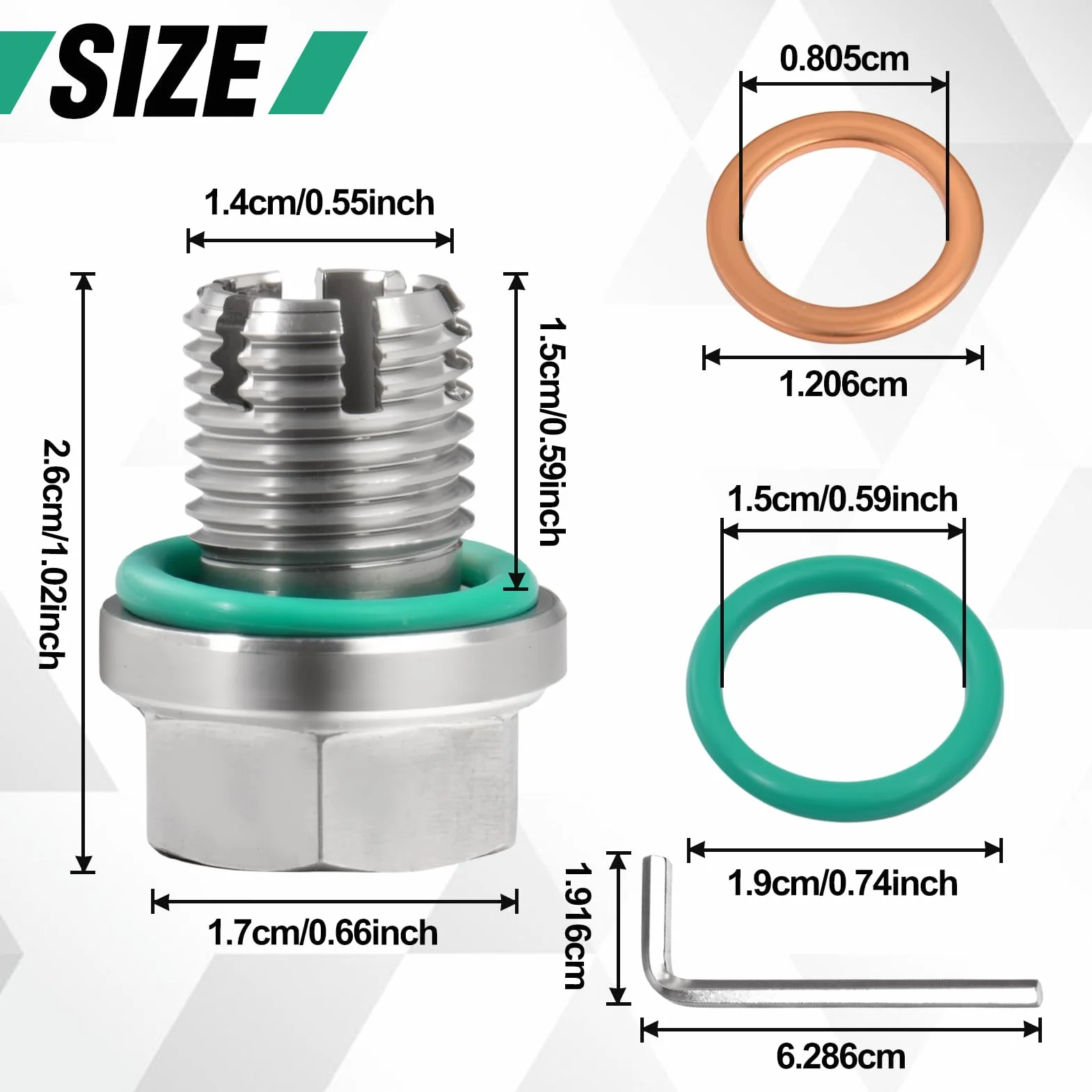 SPEEDWOX M14.1-1.5mm Oversize Piggyback korek spustowy oleju ze stali nierdzewnej samogwintujący zestaw naprawczy do miski olejowej z uszczelkami o-ringowymi podkładkami i kluczem sześciokątnym do