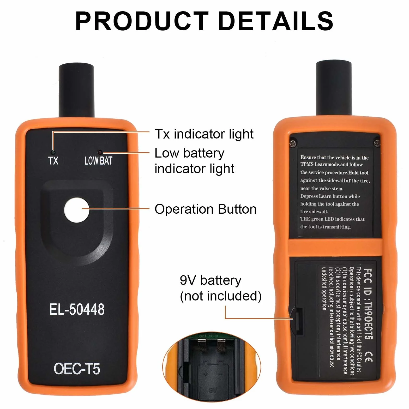Colexy Narzędzie do resetowania TPMS Dokładny pomiar, narzędzie do ponownego uczenia się czujnika EL-50448 OEC T5, łatwe w użyciu narzędzie do zmiany czujnika, części samochodowe