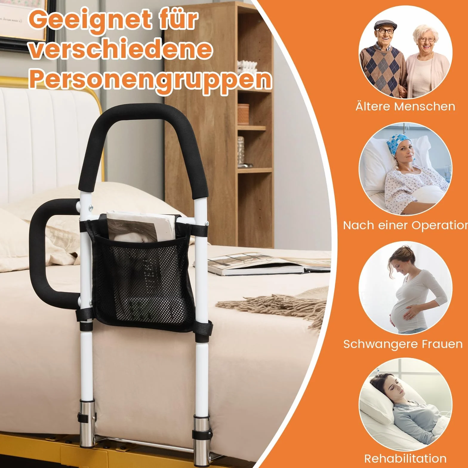 COSTWAY Kratka do łóżka z poręczami, pomoc przy wstawaniu, do 136 kg, boczna ochrona łóżka