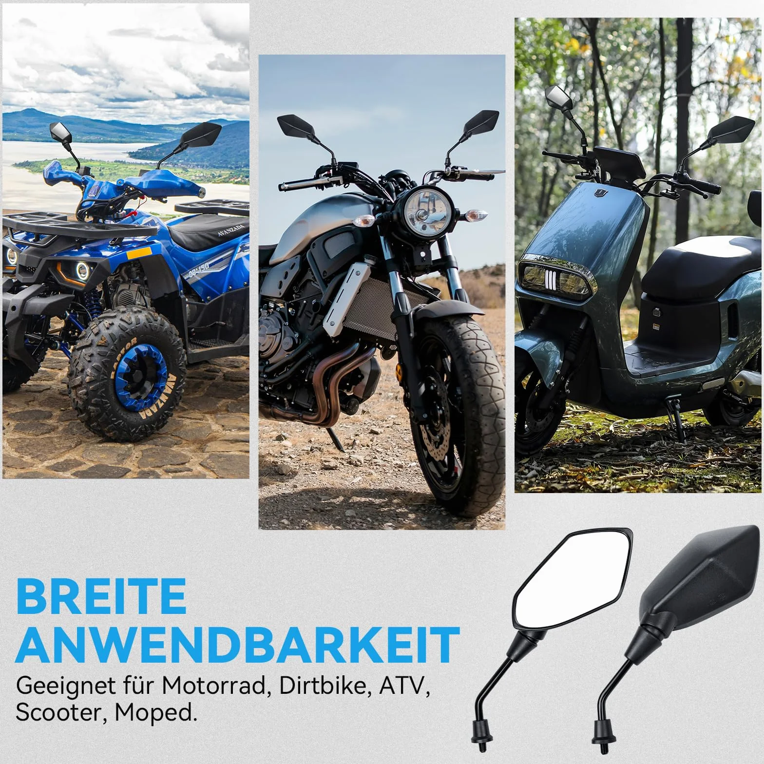 E-sprawdzony Lusterek Motocyklowy 2 sztuki, Lusterko Motocyklowe M8 z gwintem prawym i lewym, Lusterko Wsteczne Motocyklowe Kompatybilne ze Skuterem, Skuterem, ATV, Mopedem, E-Rowerem