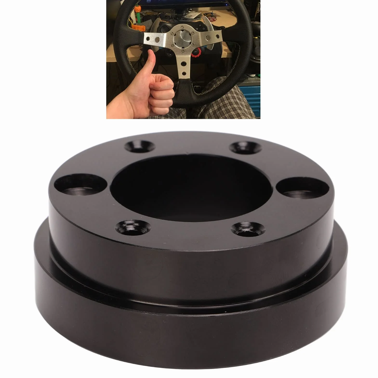 Adapter Piasty Kierownicy 70 Mm, Adapter Kierownicy ze Stopu Aluminium z 6 śrubami i 2 Kluczami Sześciokątnymi Montaż Samochodu CNC do G25 G27 G29 G920 13 14 Cali, Zestaw Szybkiego
