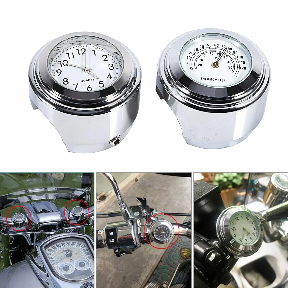 Uniwersalny wodoodporny motocykl montaż kierownicy zegarek tarcza zegara i termometr temp biały do większości motocykli z 7/8"-1"