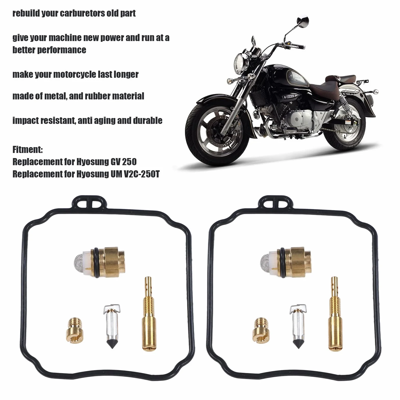 Zestaw do Przebudowy Gaźnika dla Hyosung Gv 250 Układ Paliwowy Zestaw Naprawczy Gaźnika Metalowa Guma Carb odbudować Zestaw Remontowy Zamiennik dla Hyosung Gv 250