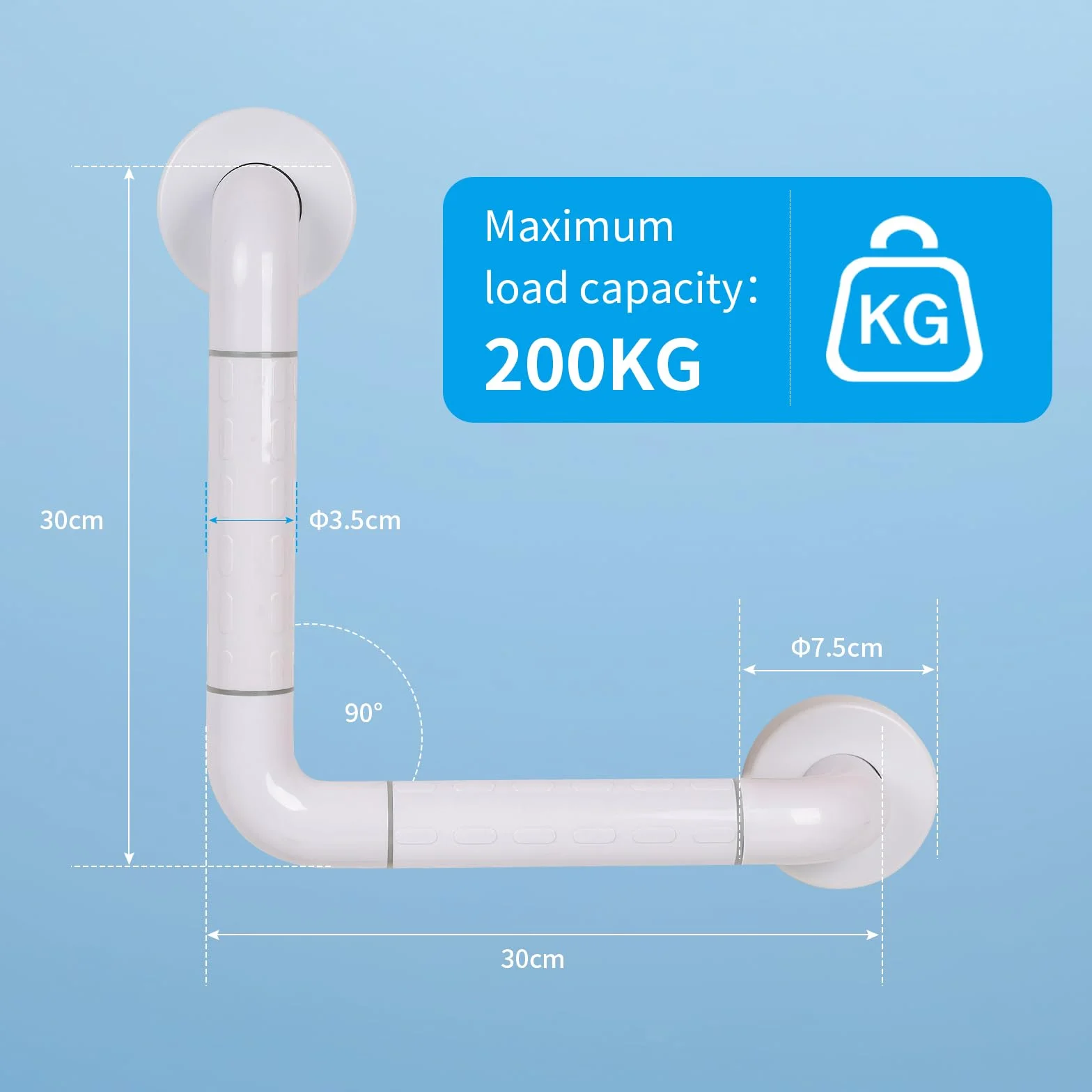 Uchwyt Prysznicowy w Kształcie Litery L 30 x 30 cm, dla Seniorów, 300 kg