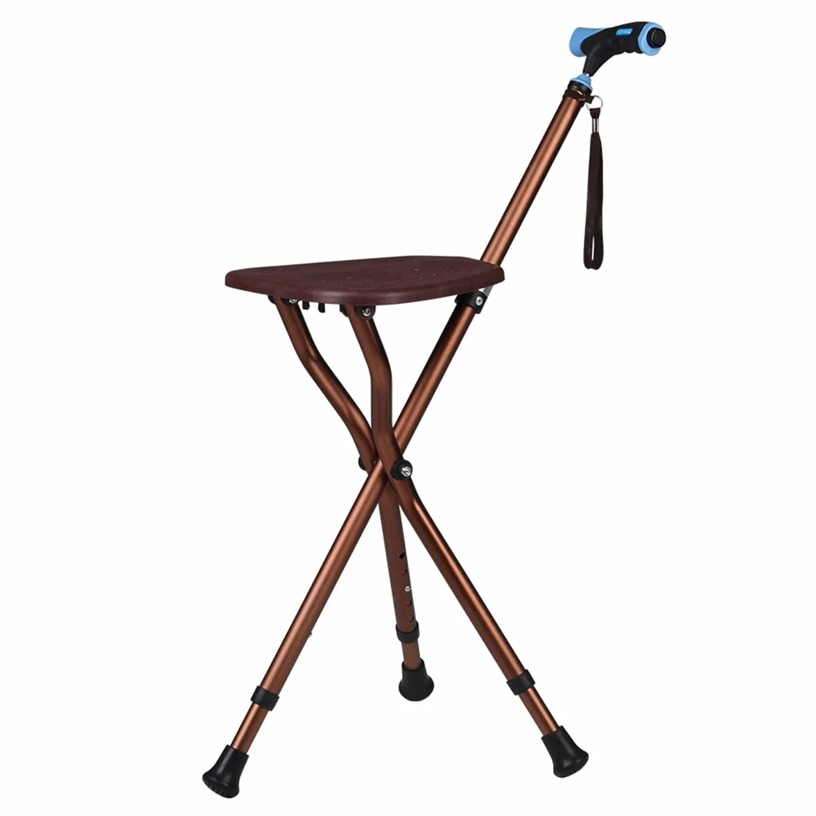 GX Non-Slip Cane Seat, Height Adjustable Crutch Chair with LED Light, Folding Aluminium Alloy Walking Stick with Seat for Seniors