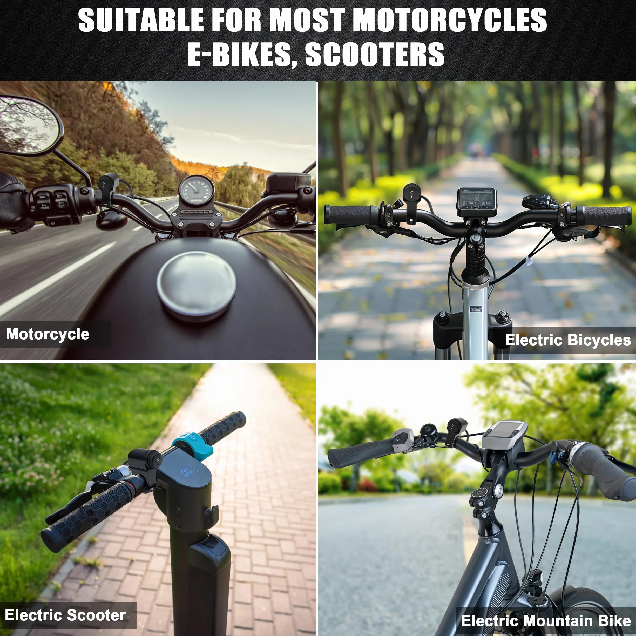 Włącznik na kierownicę motocyklową, 12 V-24 V, ATV, odporny na rozpryskiwanie, do reflektorów przeciwmgielnych, hamulców, do kierownicy 7/8" (22 mm)