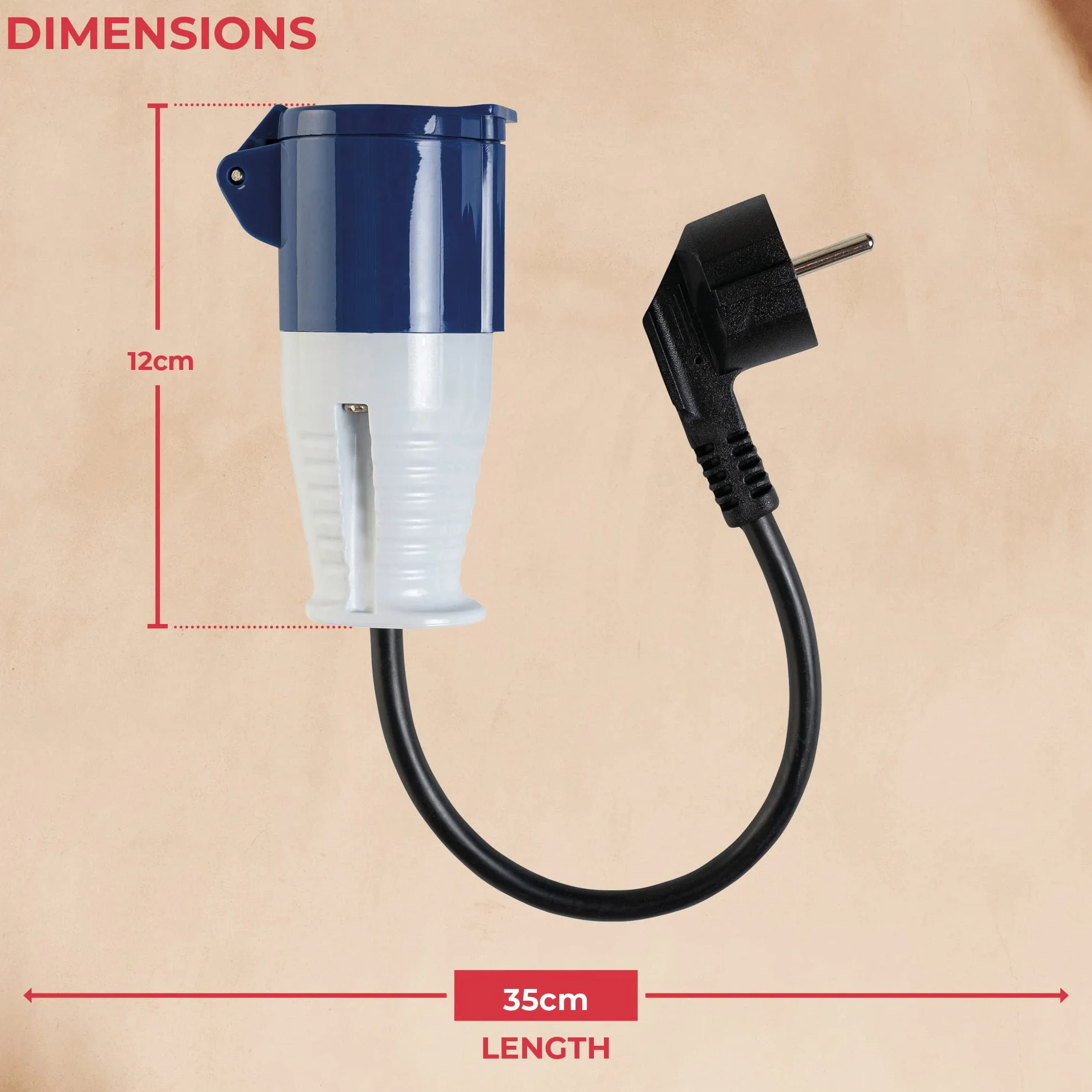 GADLANE Adapter wtyczki kempingowej 16 A – europejski elektryczny adapter kempingowy, wodoodporność IP44 – zewnętrzna wtyczka CEE do samochodu kempingowego do podłączenia do kempingu, długość 35 cm