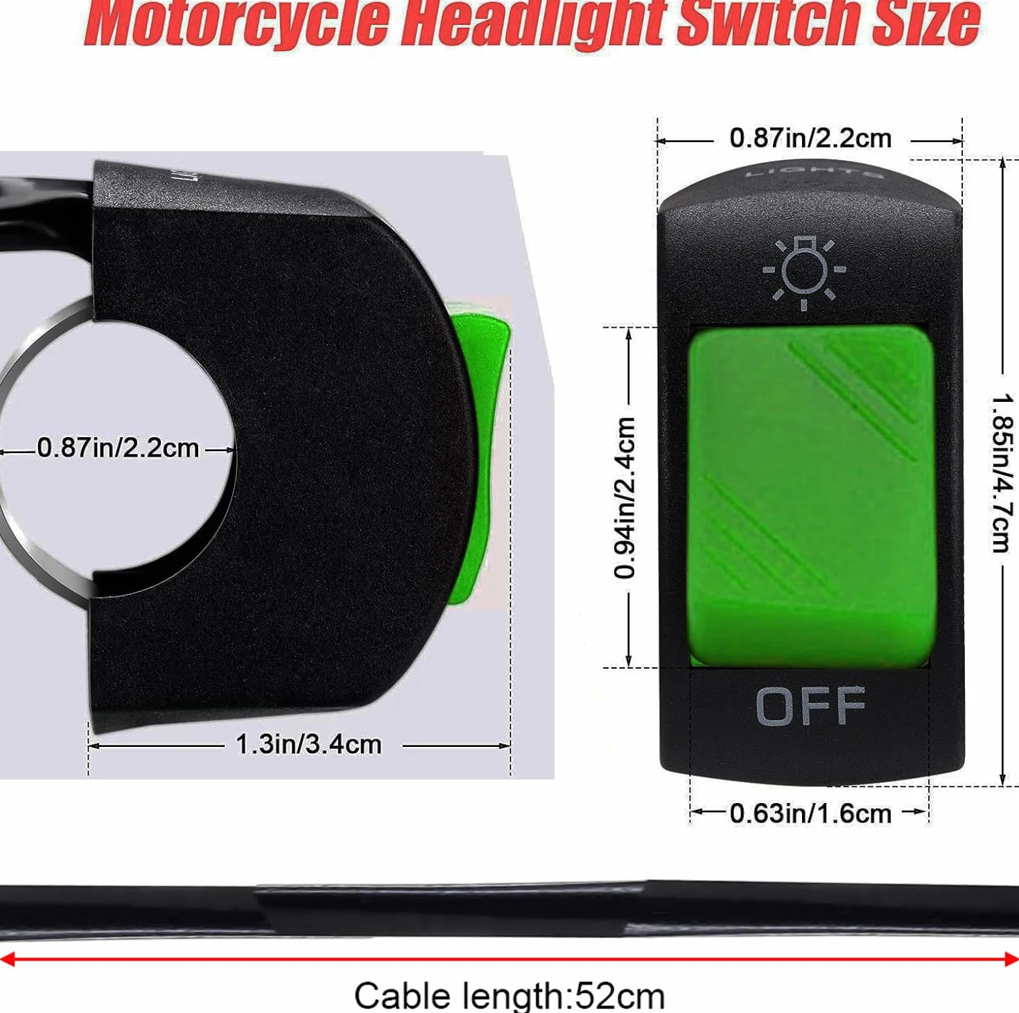 Gebildet 7/8",22mm 2 sztuki Przełączników na Kierownicę Motocyklową, Przełącznik Dźwigienkowy z Przyciskiem wł./wył.do U5,U7,U2,Motocykli,Skuterów,Skuterów Elektrycznych, Motocykli(zielony)