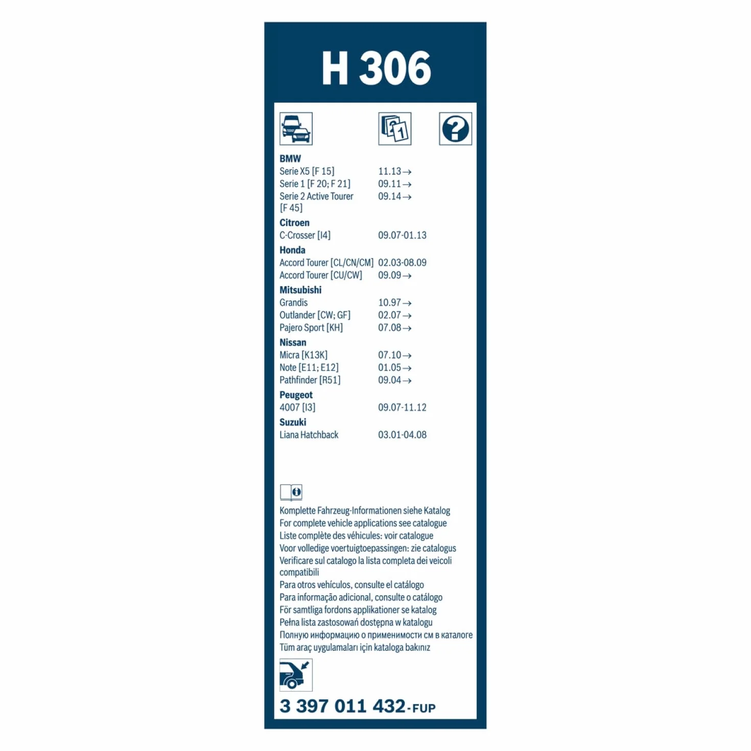 Bosch H306 Pióro Wycieraczki, Czarny, 300 mm