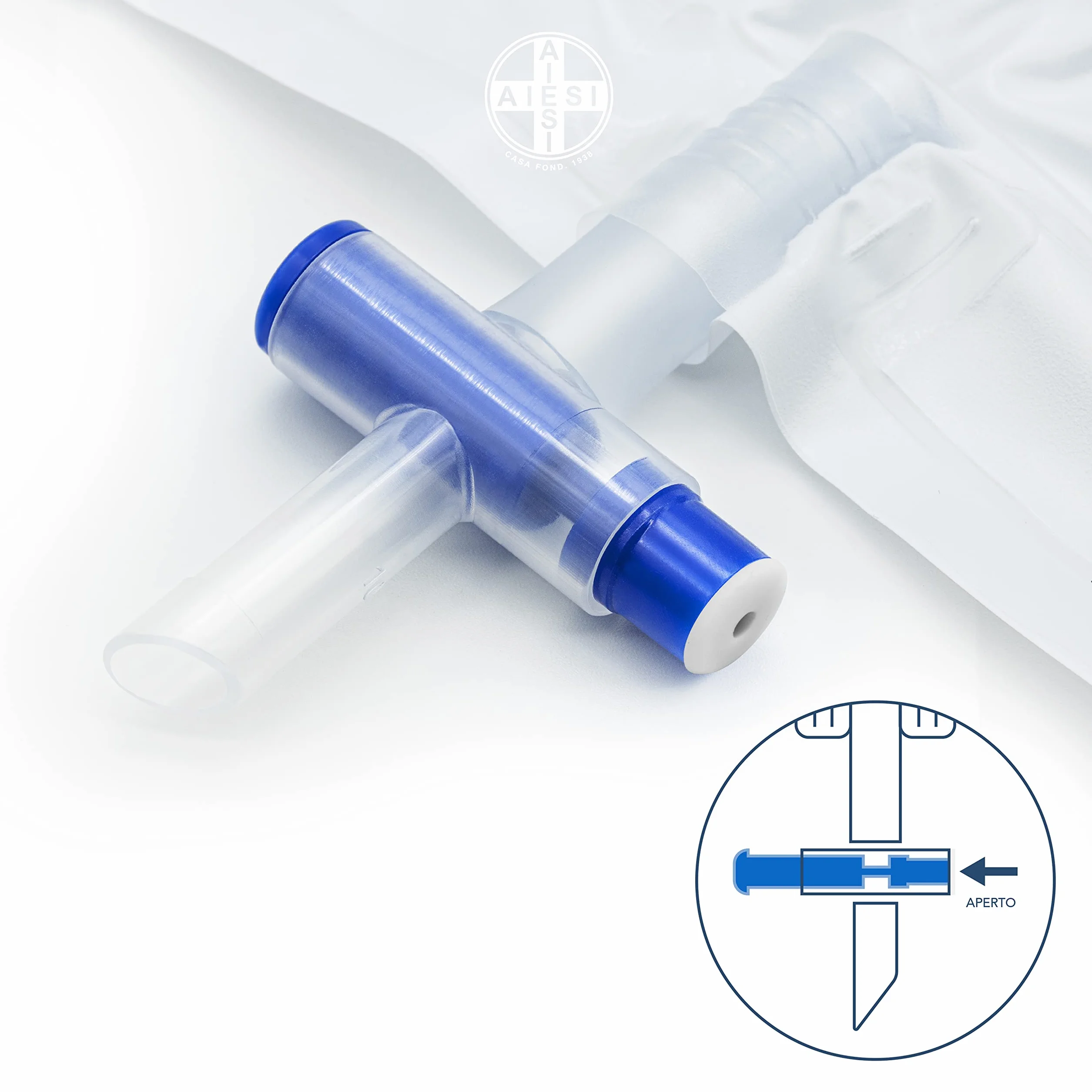 AIESI Worki na mocz 750 ml rurka 30 cm z kranem krzyżowym T i zaworem antyrefluksowym HOSPI-GO opakowanie 10 sztuk
