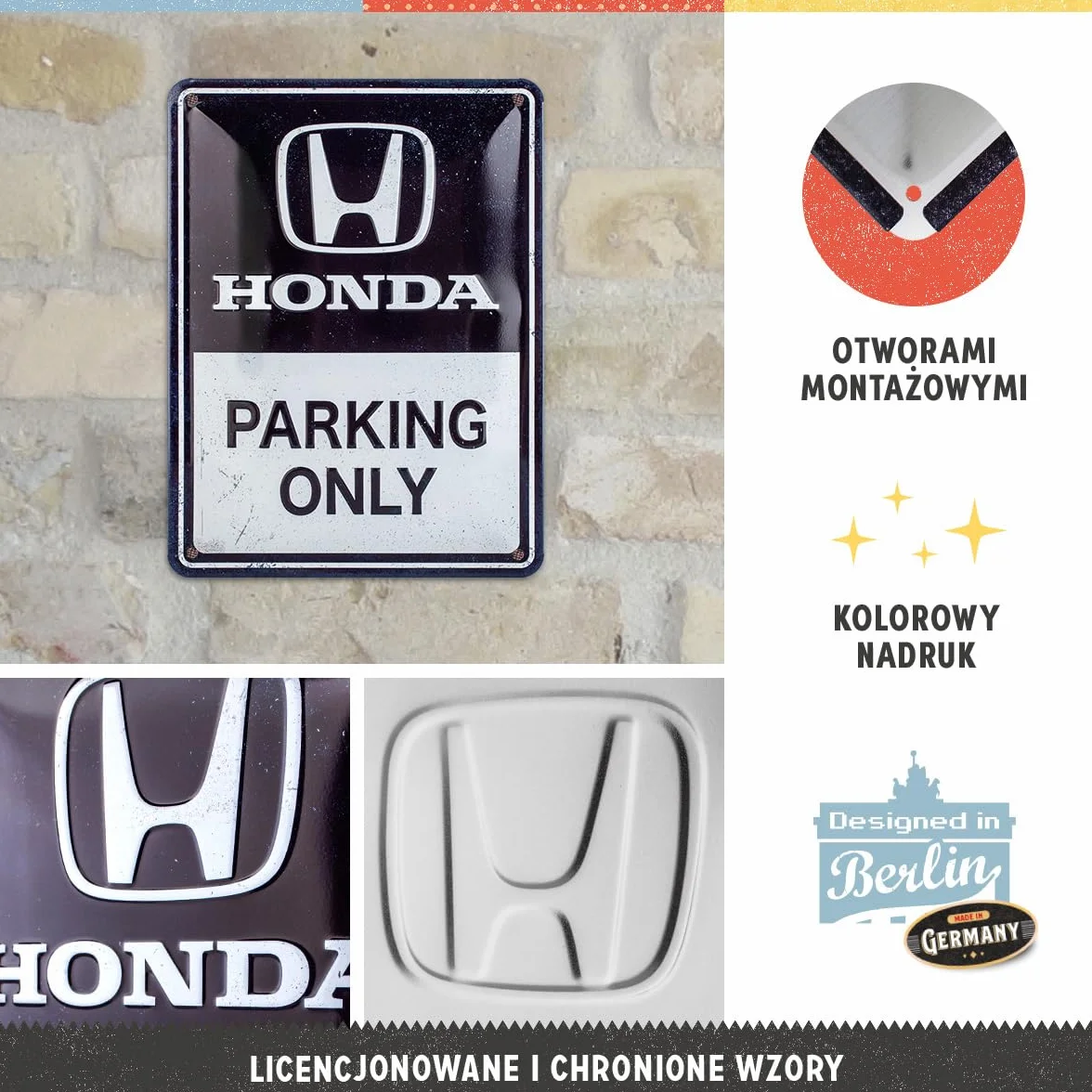 Nostalgic-Art Retro tabliczka z blachy, 15 x 20 cm, Honda AM – Parking Only – Pomysł na prezent dla miłośników Hondy, Official License Product (OLP), z metalu, Styl vintage