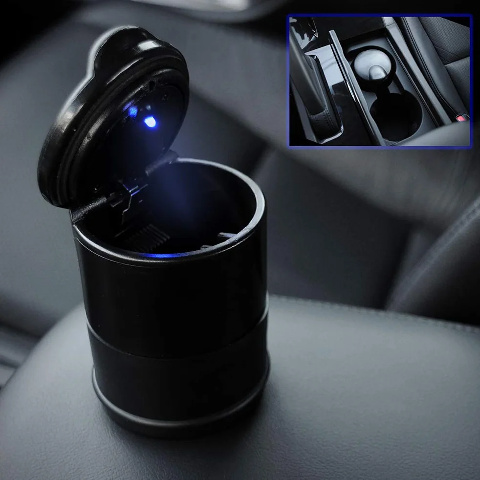 FOCCTS Protable popielniczka samochodowa LED Auto pojazd z oświetleniem LED przenośna popielniczka chromowana kieszonkowa popielniczka