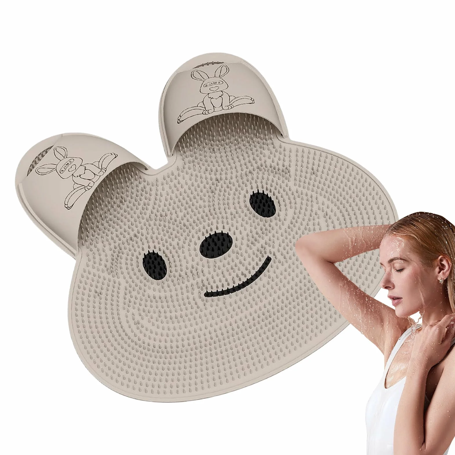 Foot Scrubber Mat, Shower Floor Feet Cleaner Brush, Bunny-Shaped Callus Remover, Soft Bristles Massage Pad, 17.72x17.72x0.98 inches
