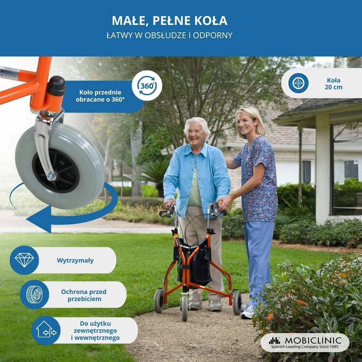 Mobiclinic Caleta Podpórka trzykołowa z koszykiem i hamulcem na rączkach Pomarańczowy