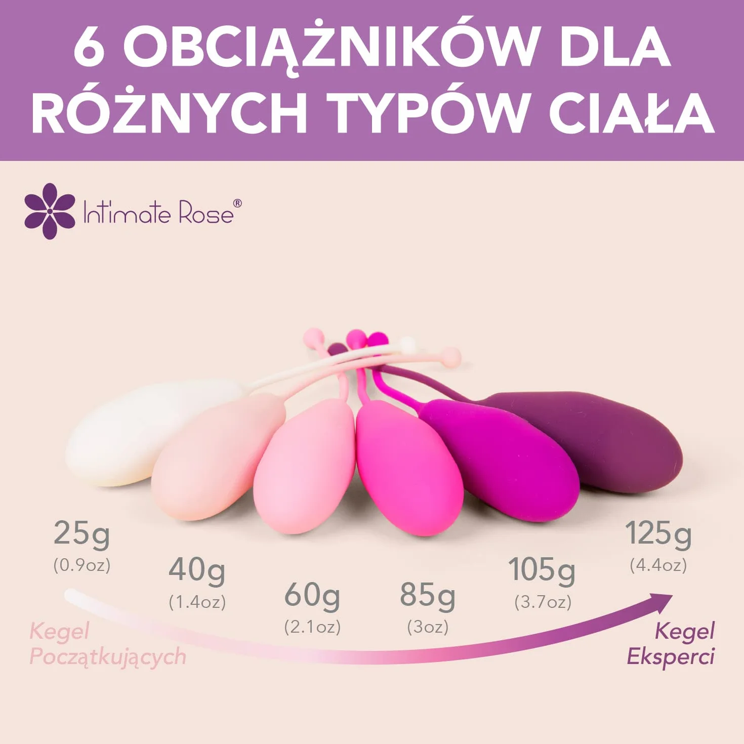 Intimate Rose ciężarki do ćwiczeń Kegla zestaw 6 silikonowych ciężarków do ćwiczeń mięśni dna miednicy