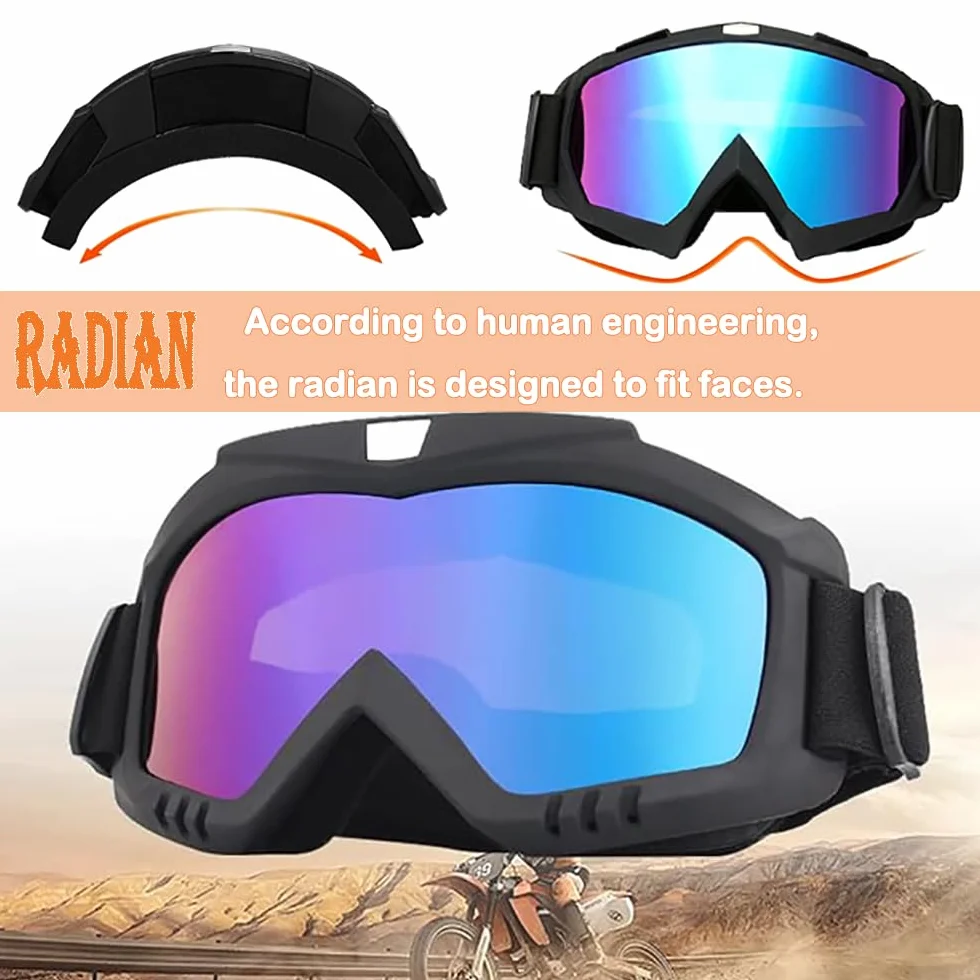 Gogle narciarskie, okulary UV-motocrossowe, okulary do sportów na świeżym powietrzu, do jazdy konnej, wspinaczki/narciarstwa (czarna ramka + kolorowe soczewki)