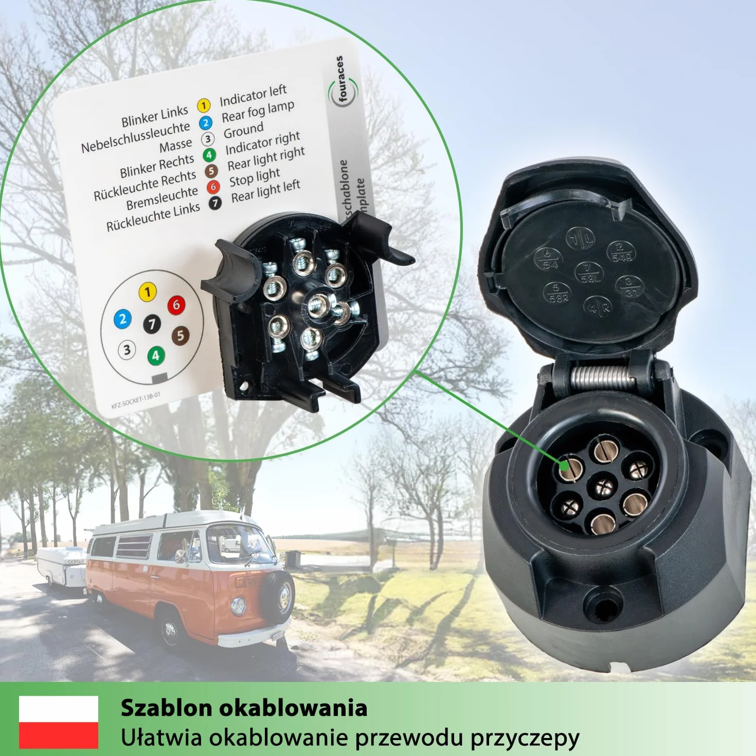fouraces gniazdo przyczepy - 7-pin, szablon - do samochodów, pojazdów silnikowych i ciągników - sprzęg przyczepy, akcesoria, części zamienne, gniazdo, czarne