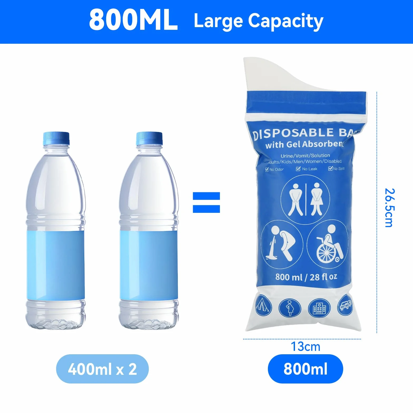 OTraki 10 sztuk worków na mocz 800 ml do użytku na zewnątrz, kemping, podróż (niebieskie)
