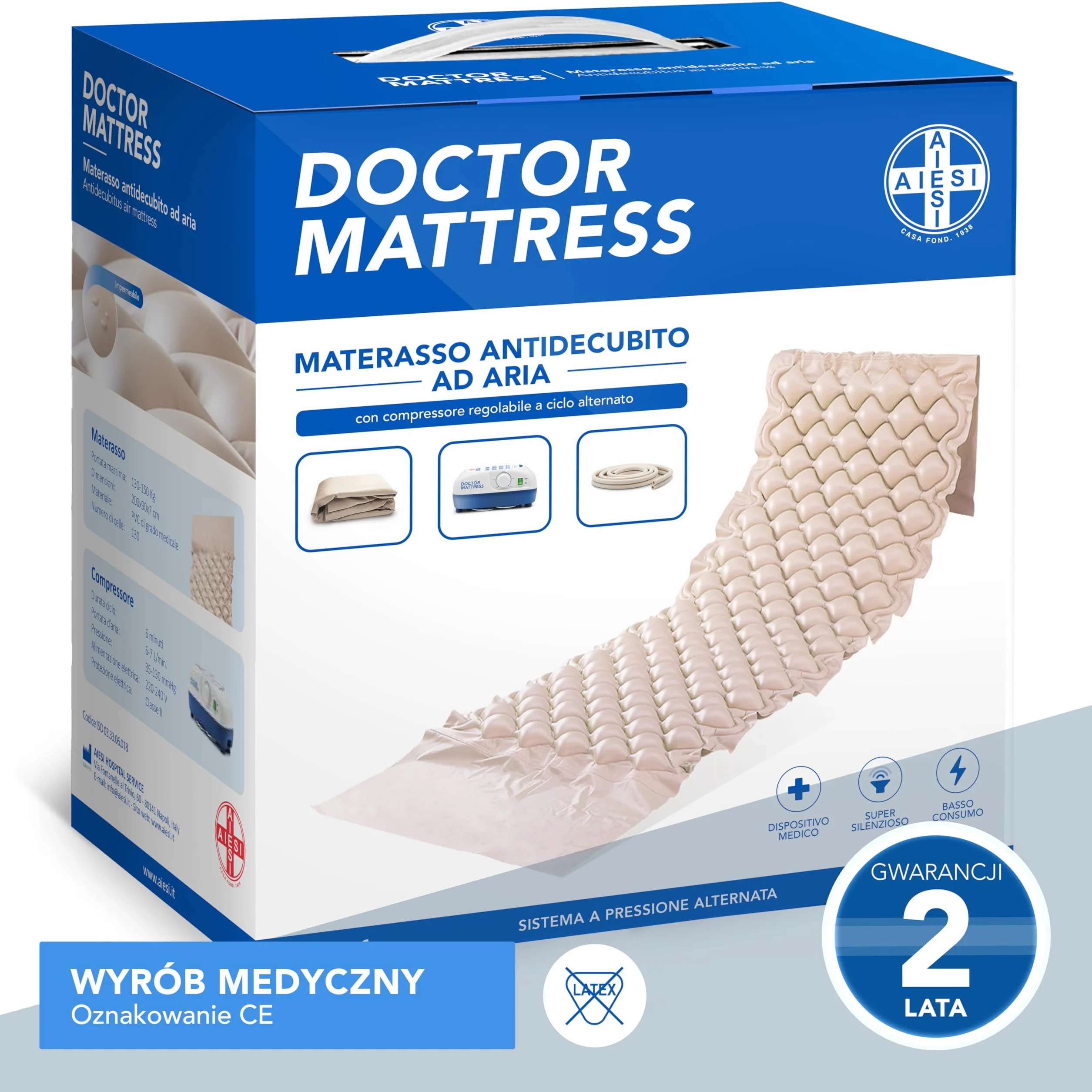 Materac przeciwodleżynowy AIESI DOCTOR MATTRESS 130 komór 150 kg stalowe haki