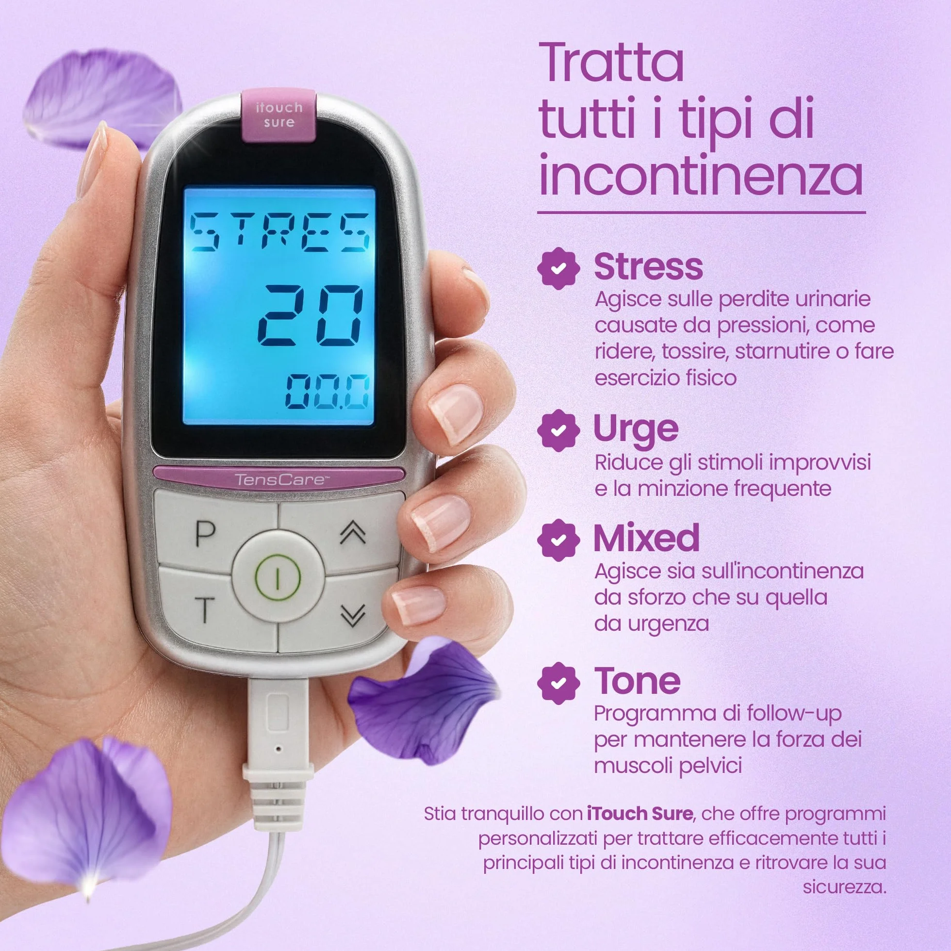 Tenscare Itouch Sure Go water based lubricant device against leaks incontinence