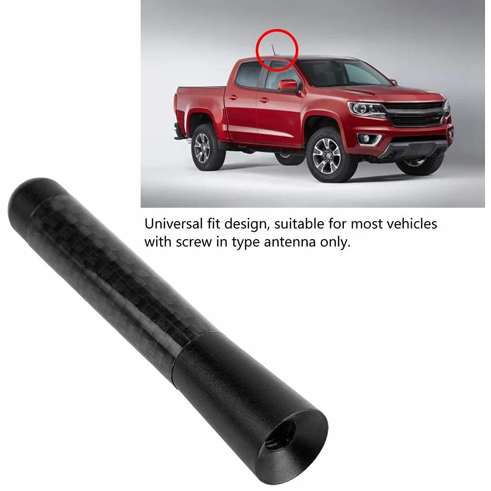 EVGATSAUTO Antena samochodowa, 3-calowa antena radiowa z włókna węglowego Krótka antena pasuje do uniwersalnej modyfikacji samochodu (czarna)