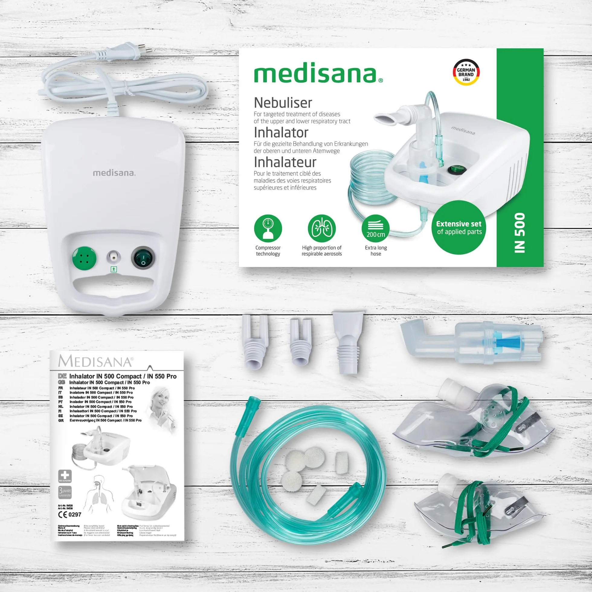 Medisana IN 500 inhalator nebulizator kompresorowy z ustnikiem i maską dla dorosłych i dzieci