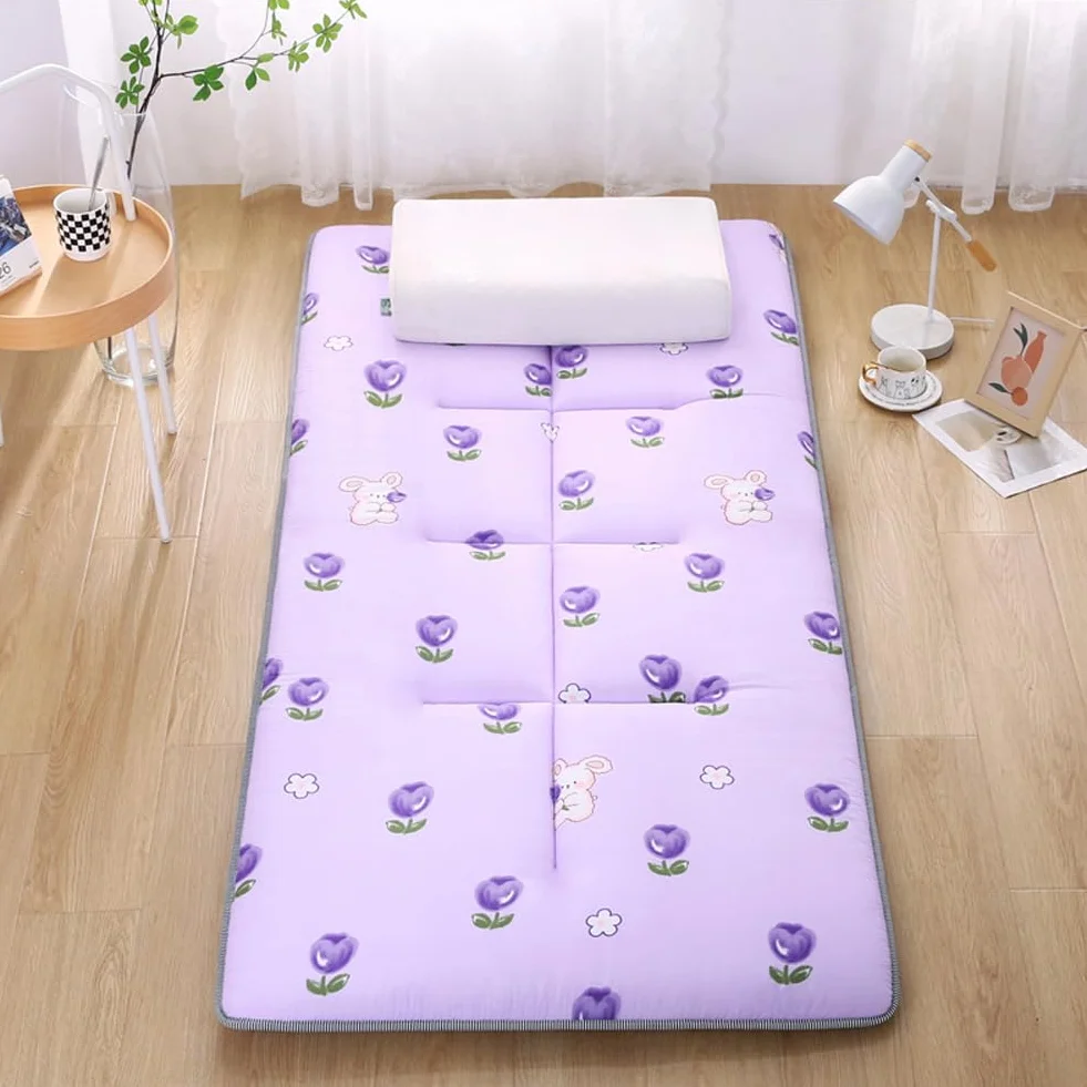 Japoński futon materac podłogowy składany tatami antypoślizgowy spód 150x200 cm fioletowy
