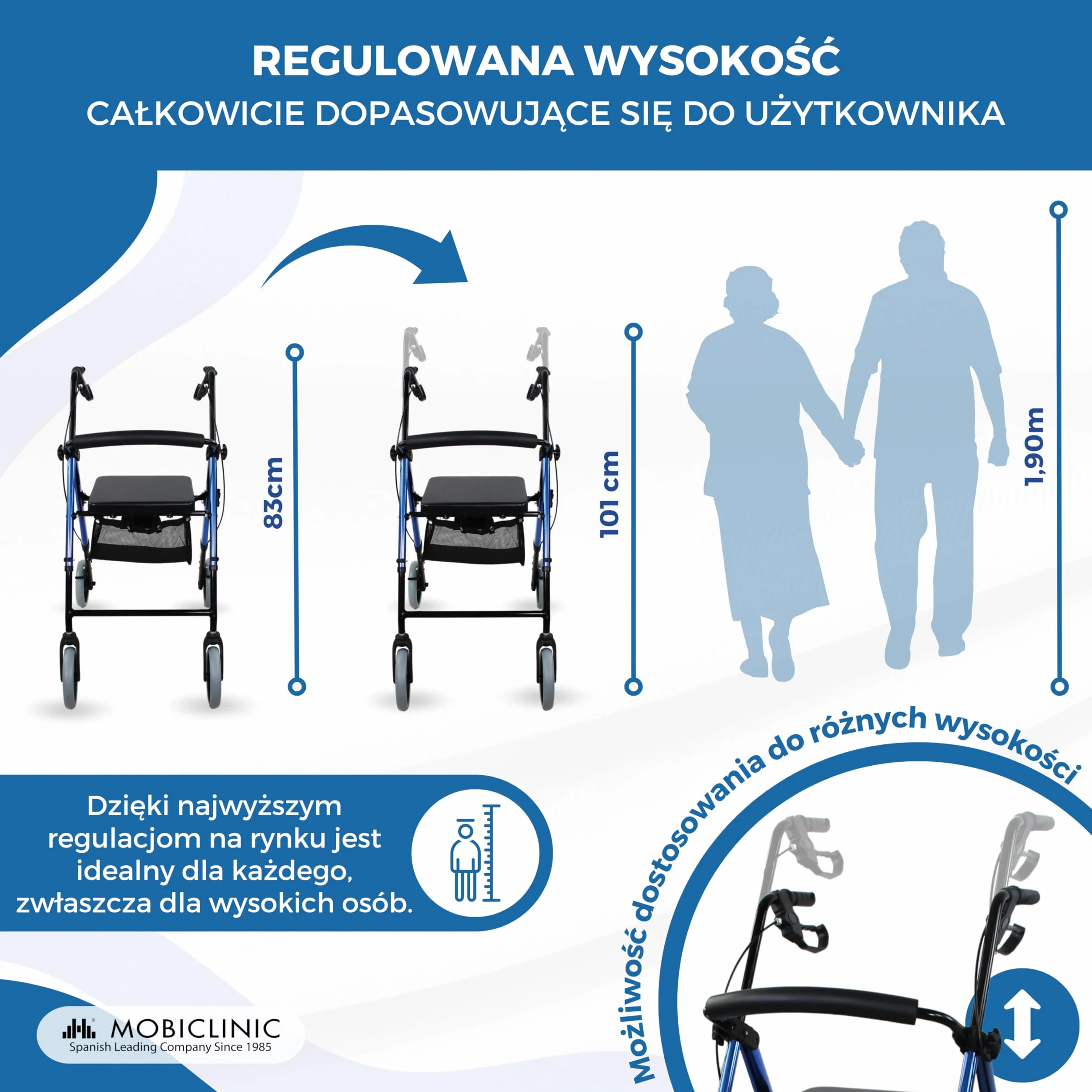 Mobiclinic Rollator Składany Regulowany 4 Koła Niebieski