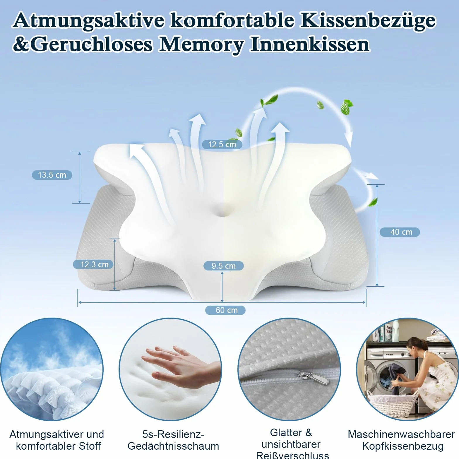 PHYSEN Poduszka ortopedyczna z pianki z pamięcią kształtu, ergonomiczna poduszka pod kark, 62 x 41 x 13 cm
