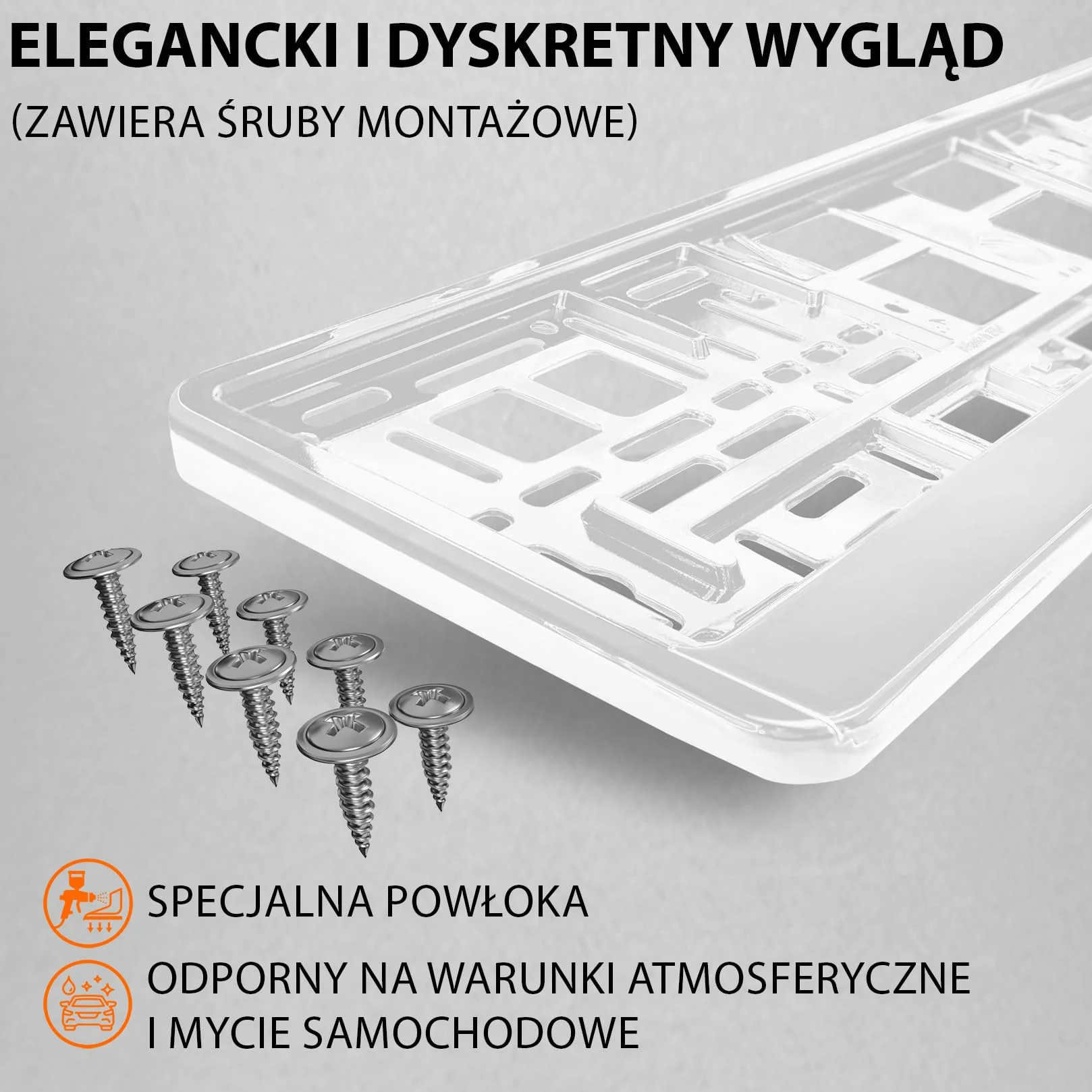 2x Uchwyt tablicy rejestracyjnej - trwały i bezpieczny - 8 śrub - biały połysk - 520x110 mm - Ramka do tablic rejestracyjnych - pasuje do każdego samochodu - dla polskich tablic PL - uniwersalny