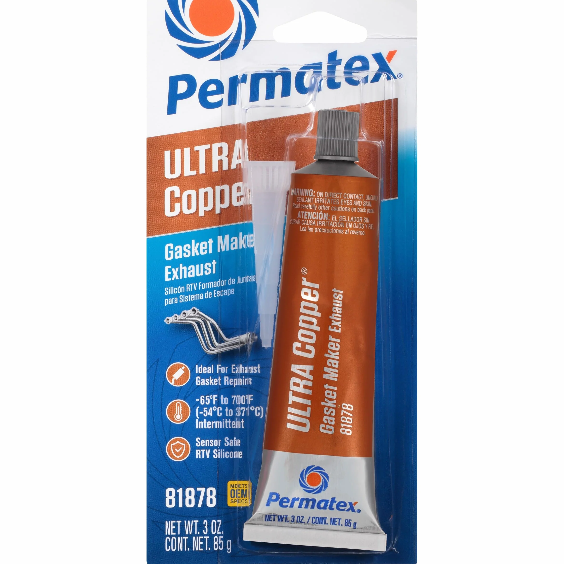 S/S Permatex - Ultra Copper - RTV silikonowa uszczelka Maker - rury wydechowe do 700oF - 85 g