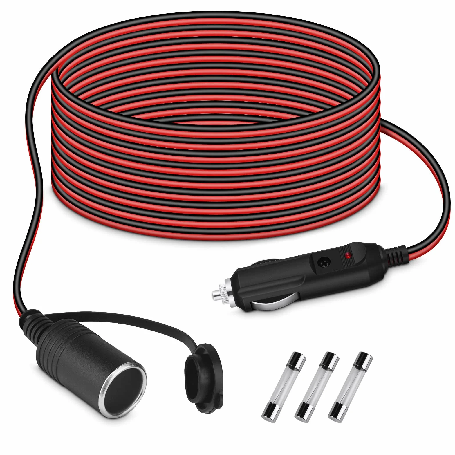 URAQT Kabel Zapalniczki Samochodowej, 12 V/24 V 17AWG Kabel Zapalniczki z 15A Bezpiecznikiem, Kabel Przedłużający do Gniazda Samochodowego (4.6M)