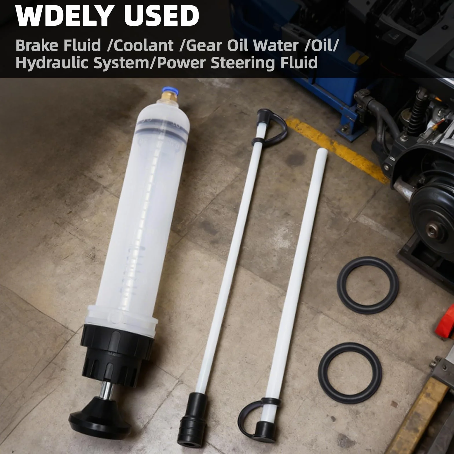 Strzykawka do odsysania oleju 200ml, ręczna pompa do odsysania oleju – w zestawie 2 węże i końcówki, pompa przelewowa do oleju silnikowego, płynu hamulcowego, płynu chłodzącego, oleju przekładniowego