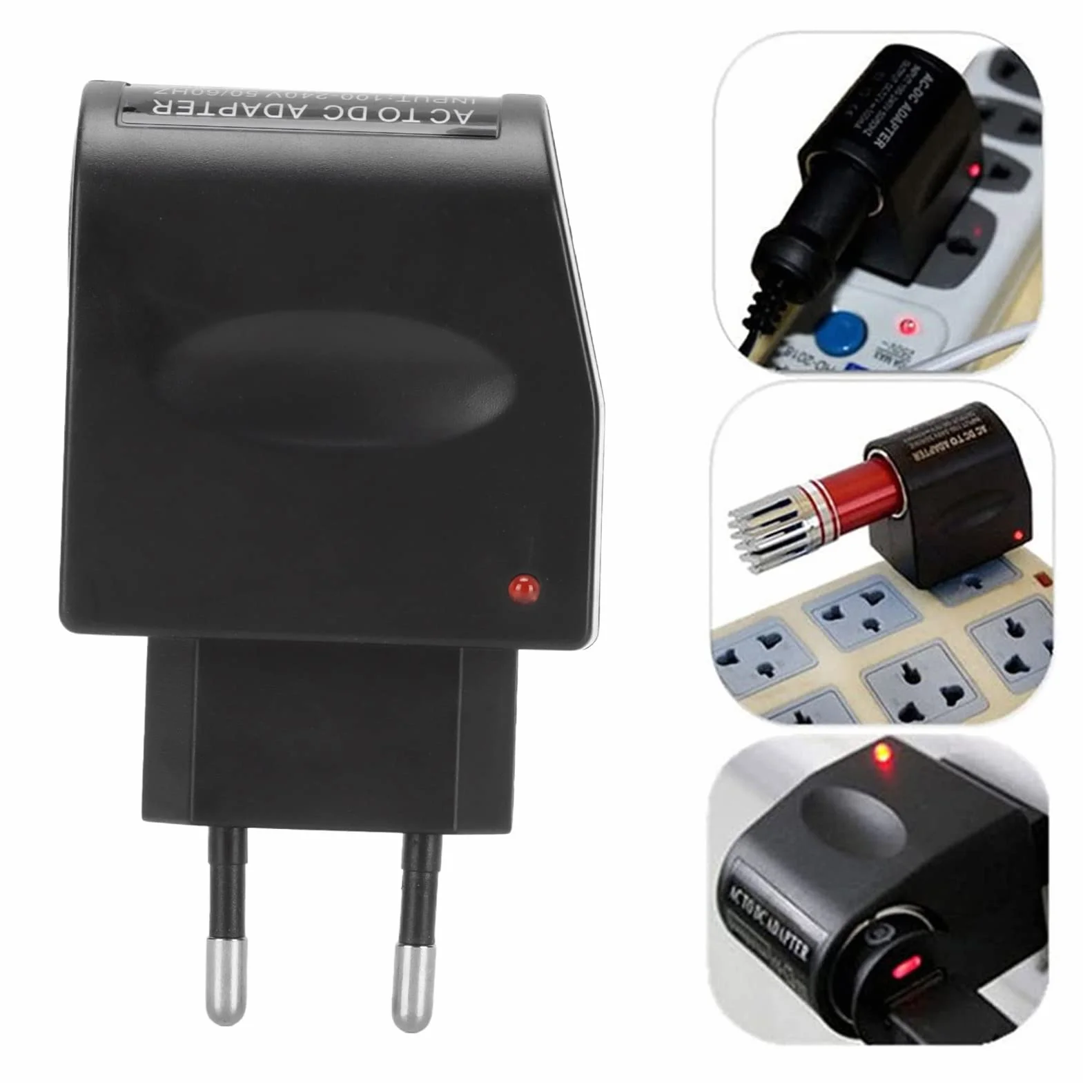 Uniwersalny Adapter do Zapalniczki Samochodowej 240 V AC na 12 V DC, Adapter Wtyczki Samochodowej, Konwerter Zasilania ze Wskaźnikiem LED, do Elektronicznych Materiałów (wtyczka
