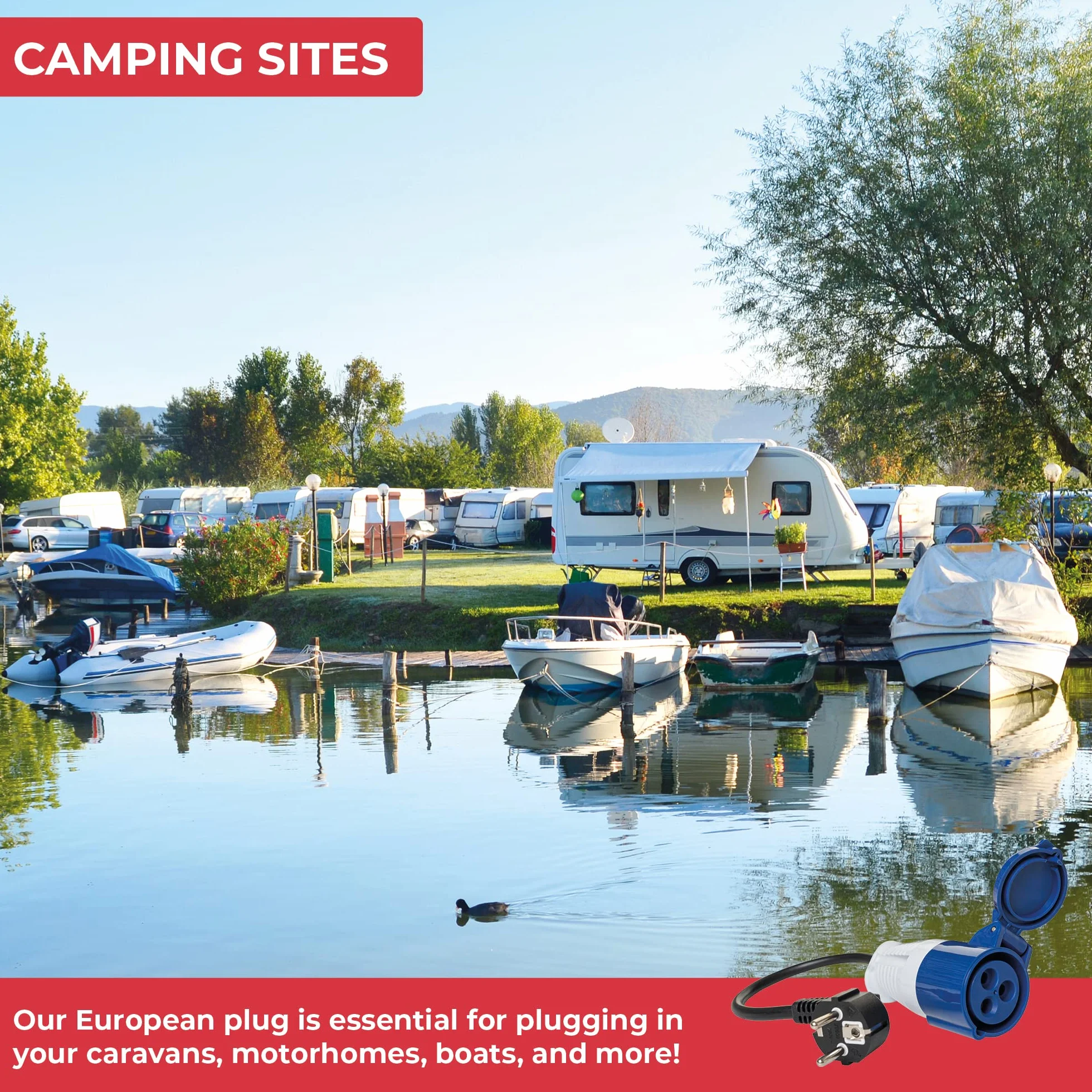 GADLANE Adapter wtyczki kempingowej 16 A – europejski elektryczny adapter kempingowy, wodoodporność IP44 – zewnętrzna wtyczka CEE do samochodu kempingowego do podłączenia do kempingu, długość 35 cm