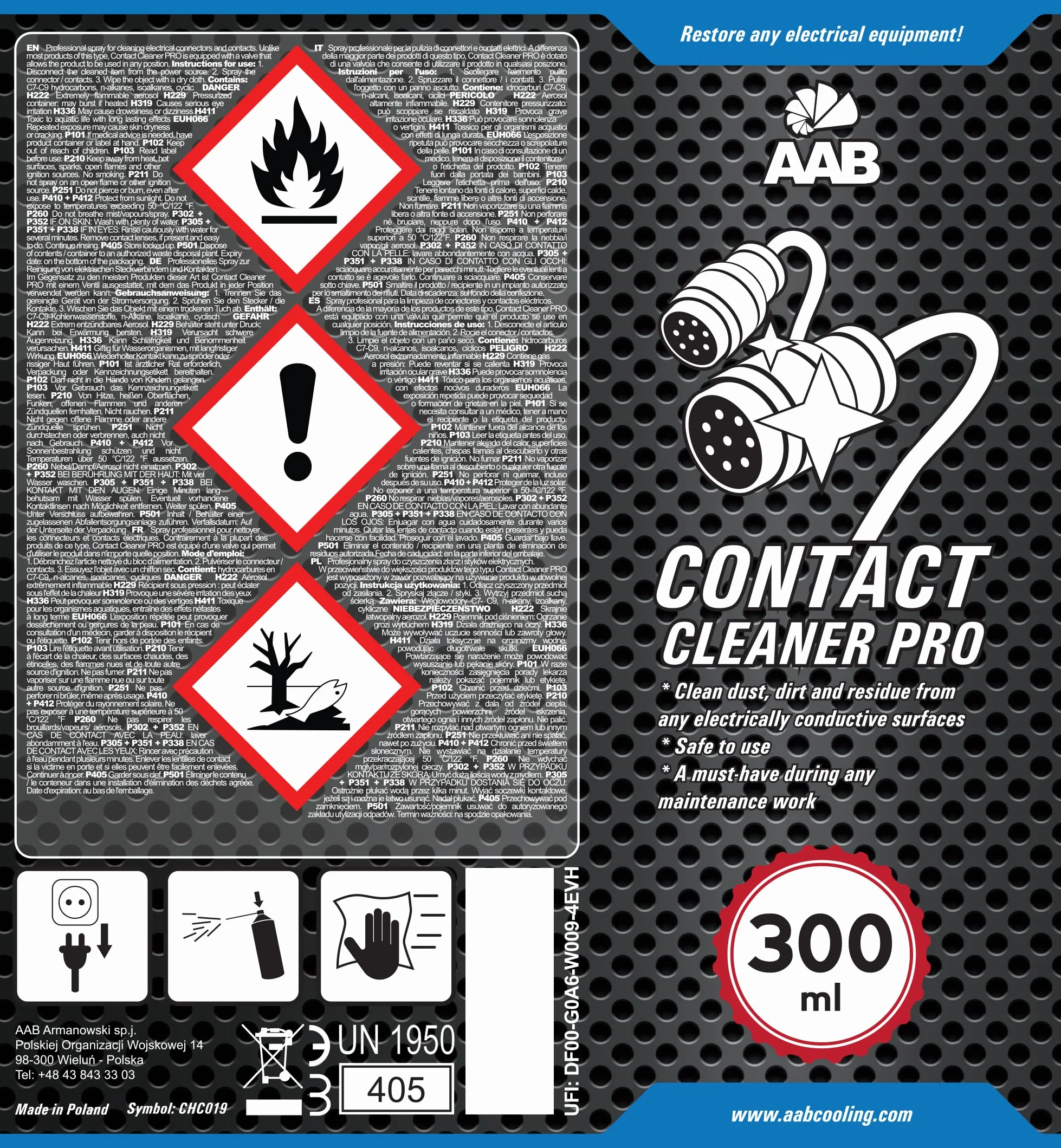 AABCOOLING Zmywacz do Styków PRO 300ml - Preparat do Czyszczenia Styków i Wtyczek Elektrycznych, Spray na Zaśniedziałe Styki, Środek do Konserwacji Styków