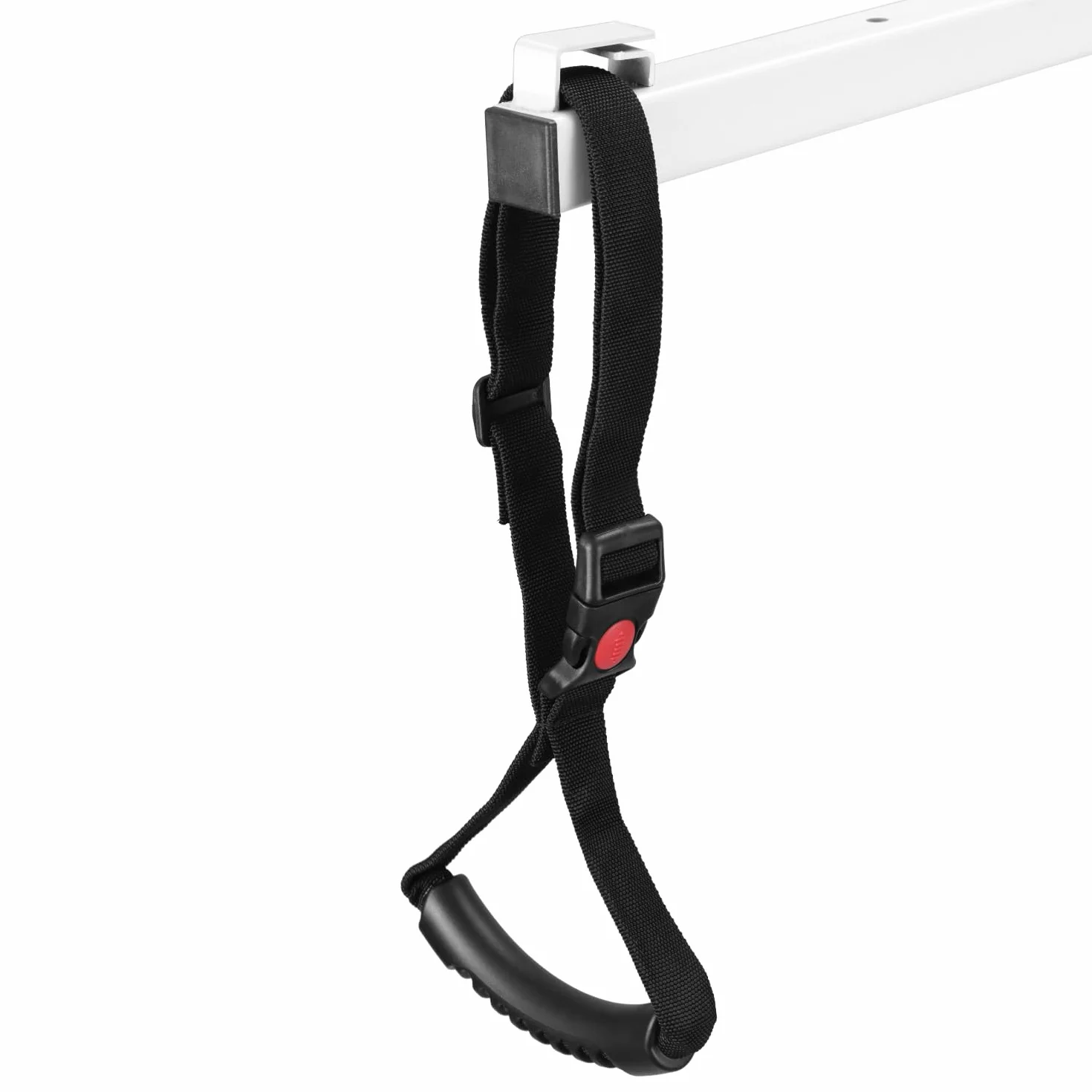 QWORK Szyba łóżka z trapezowym uchwytem wolnostojąca regulowana wysokość 130–175 cm maks. obciążenie 100 kg