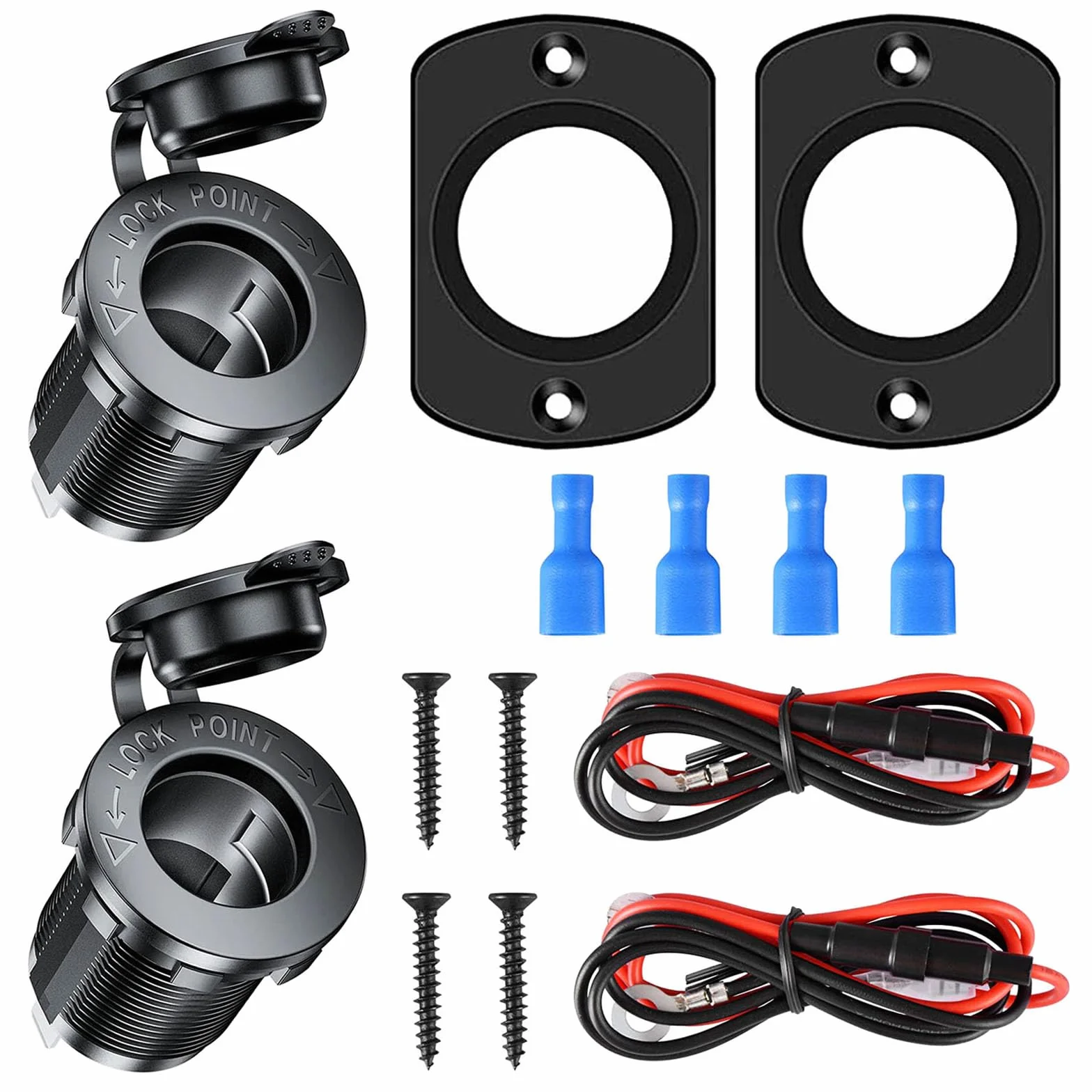 GTIWUNG Gniazdko zapalniczki samochodowej, wodoszczelne, 12 V, 12 V/24 V, prąd stały, panel z kablem przyłączeniowym 18 AWG 60 cm, do motocykla, marynarki, kampera, 2 szt