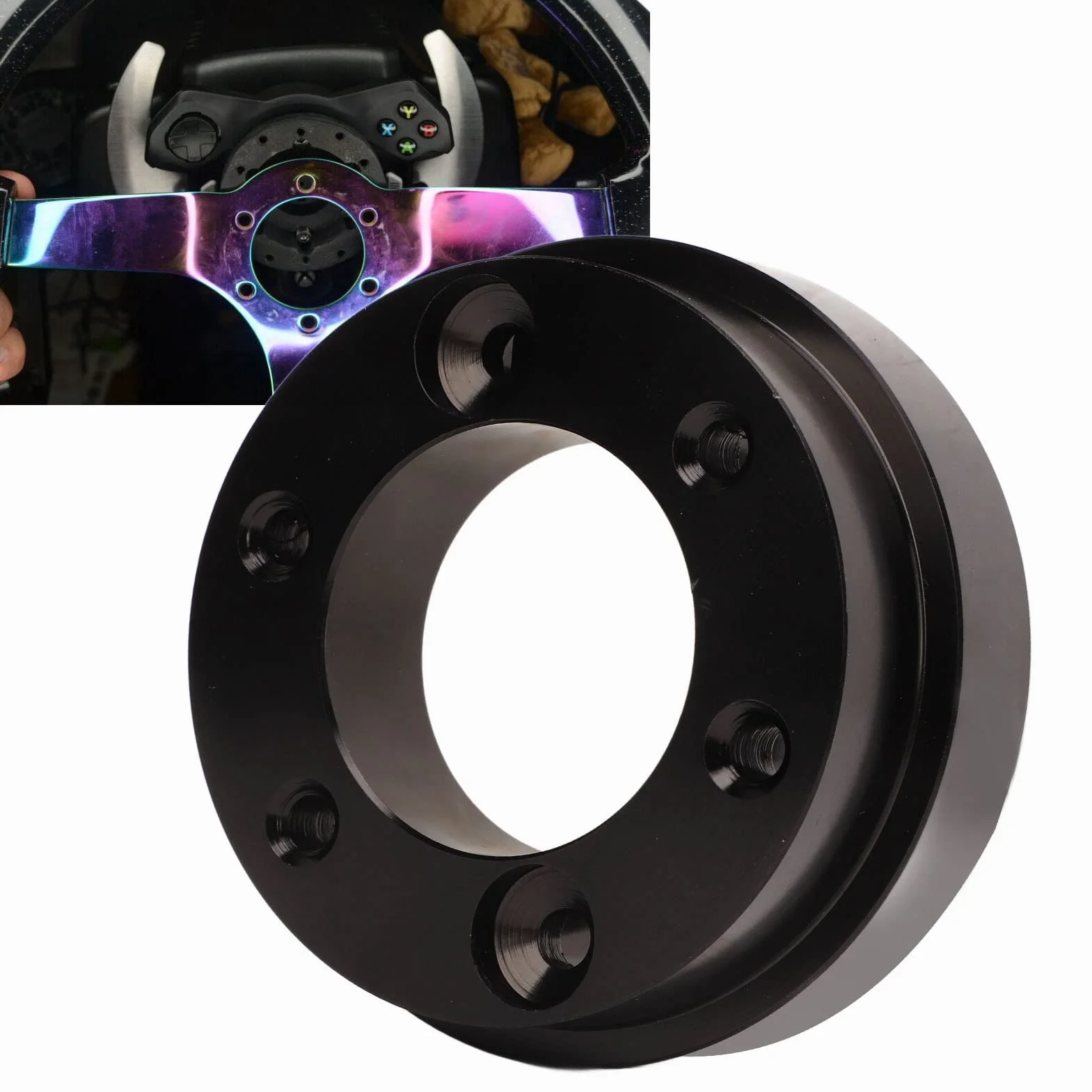 Adapter Piasty Kierownicy 70 Mm, Adapter Kierownicy ze Stopu Aluminium z 6 śrubami i 2 Kluczami Sześciokątnymi Montaż Samochodu CNC do G25 G27 G29 G920 13 14 Cali, Zestaw Szybkiego